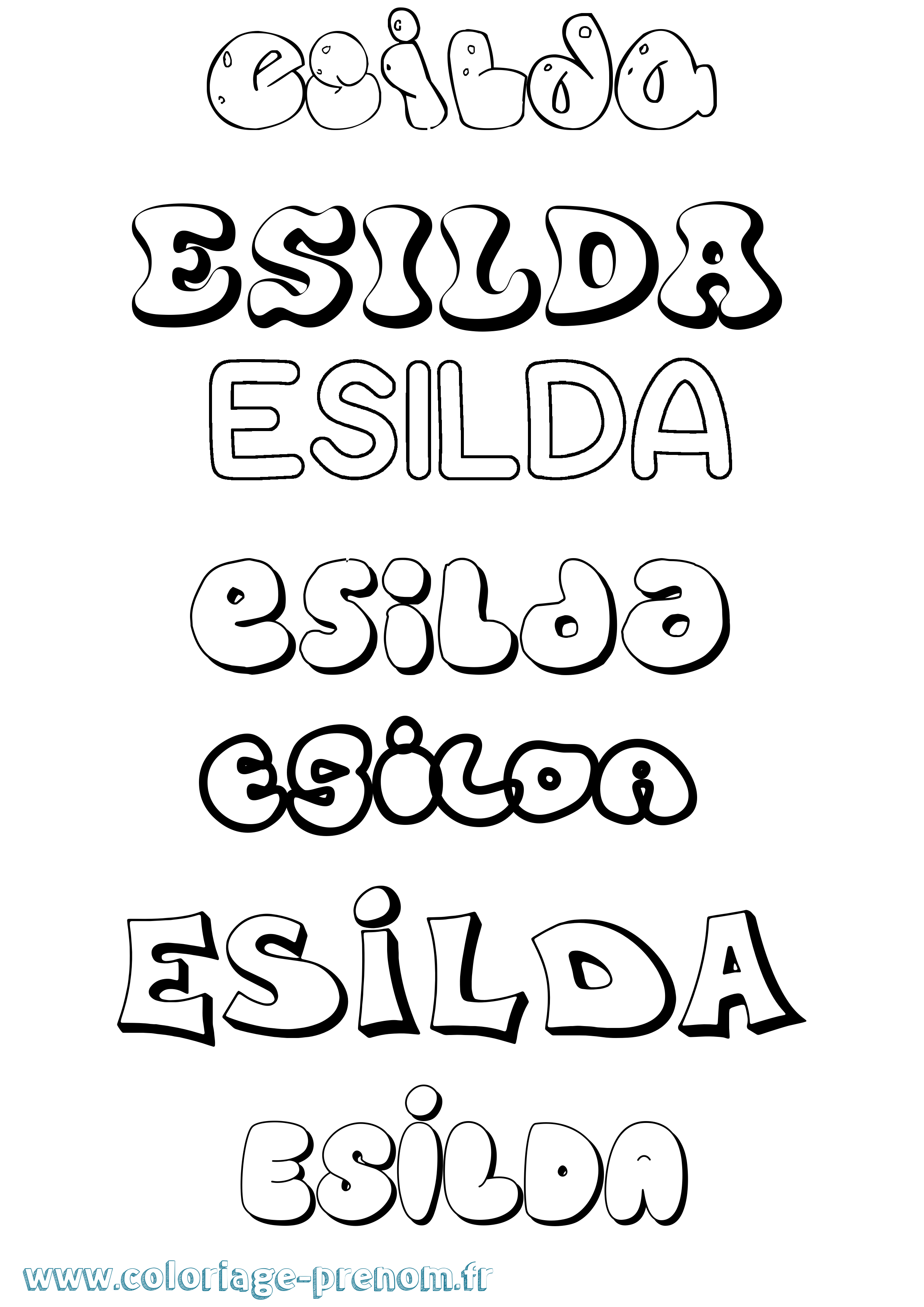 Coloriage Esilda Bubble Coloriage prénom Esilda Bubble