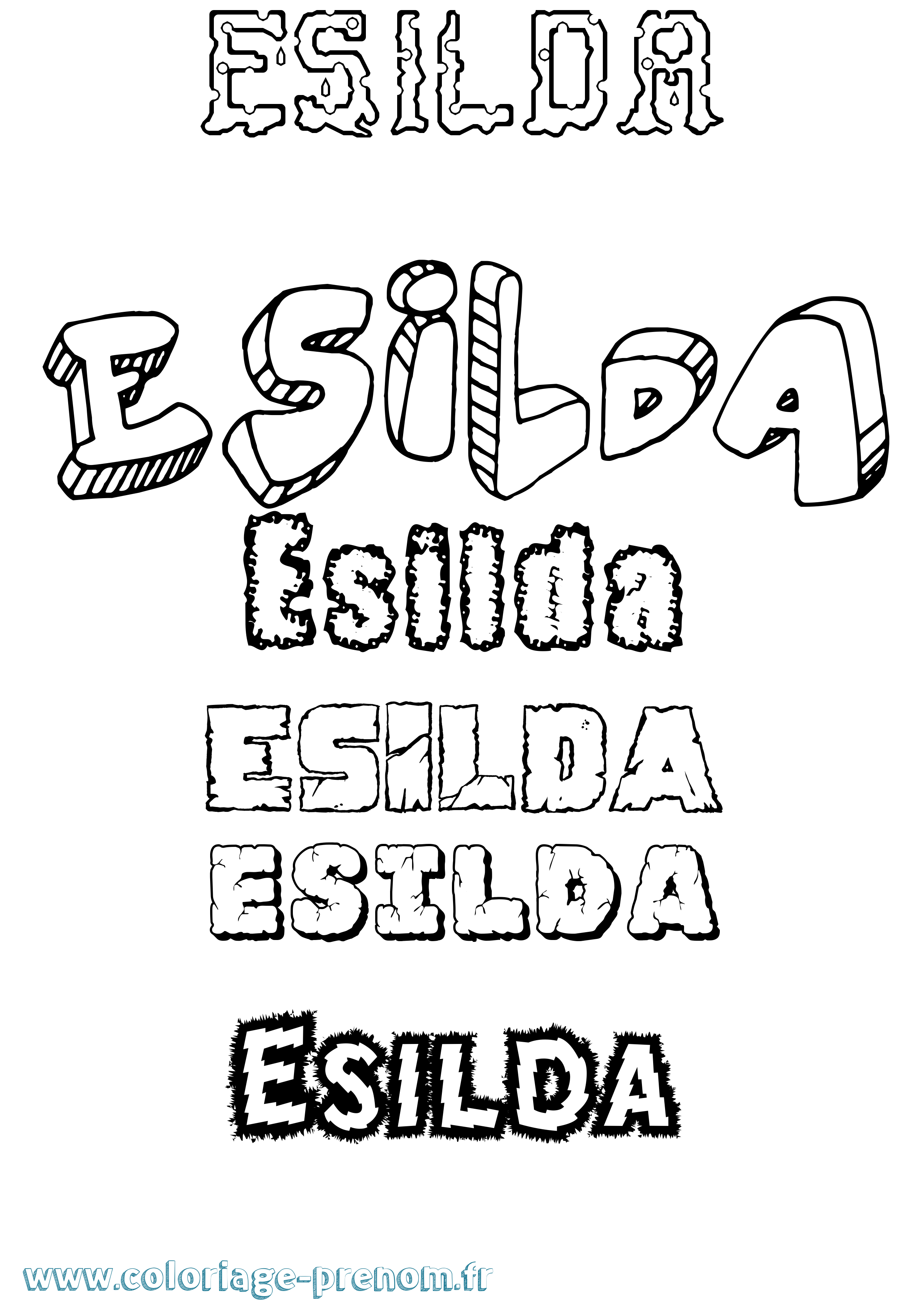 Coloriage Esilda Destructuré Coloriage prénom Esilda Destructuré