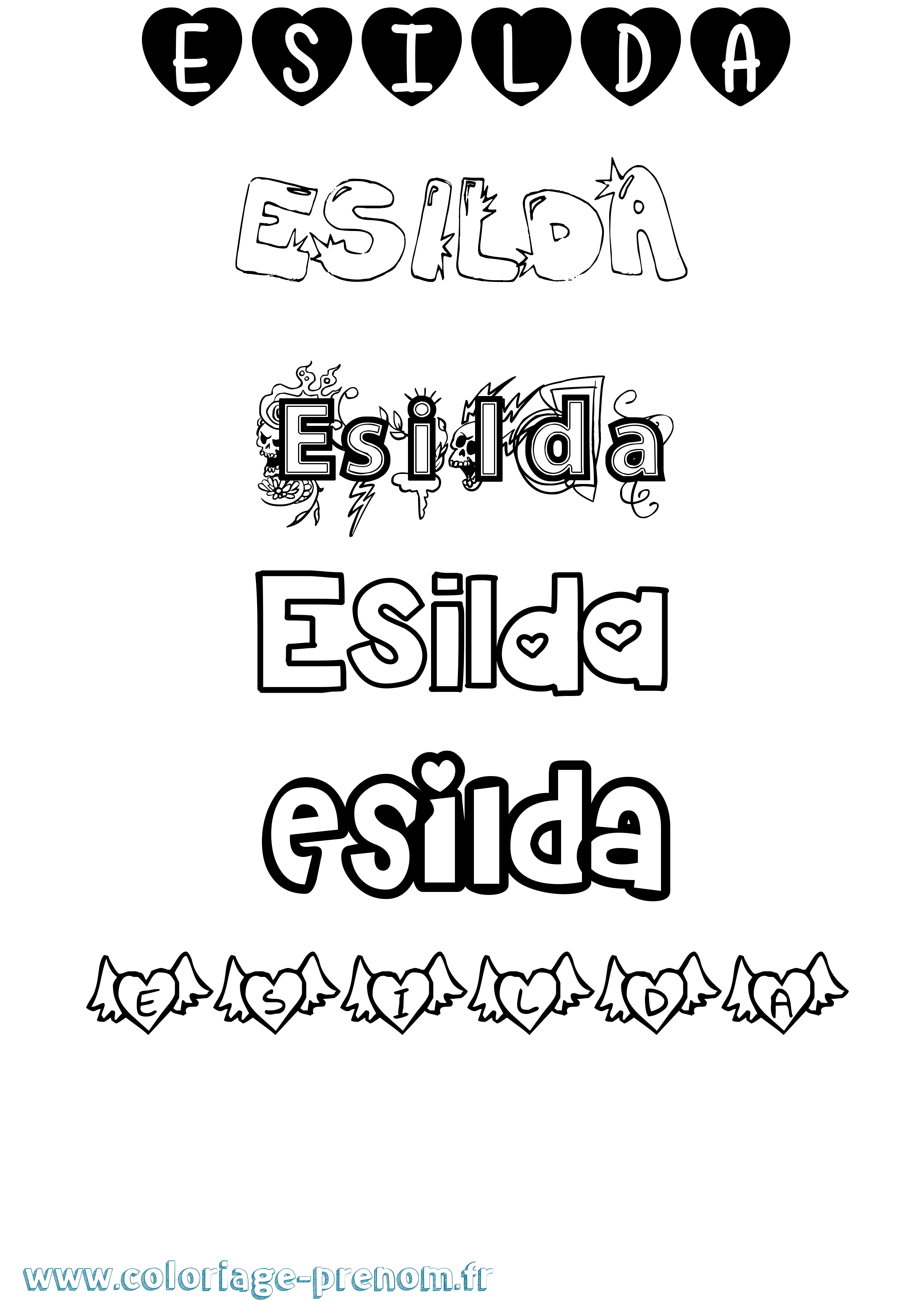 Coloriage Esilda Girly Coloriage prénom Esilda Girly