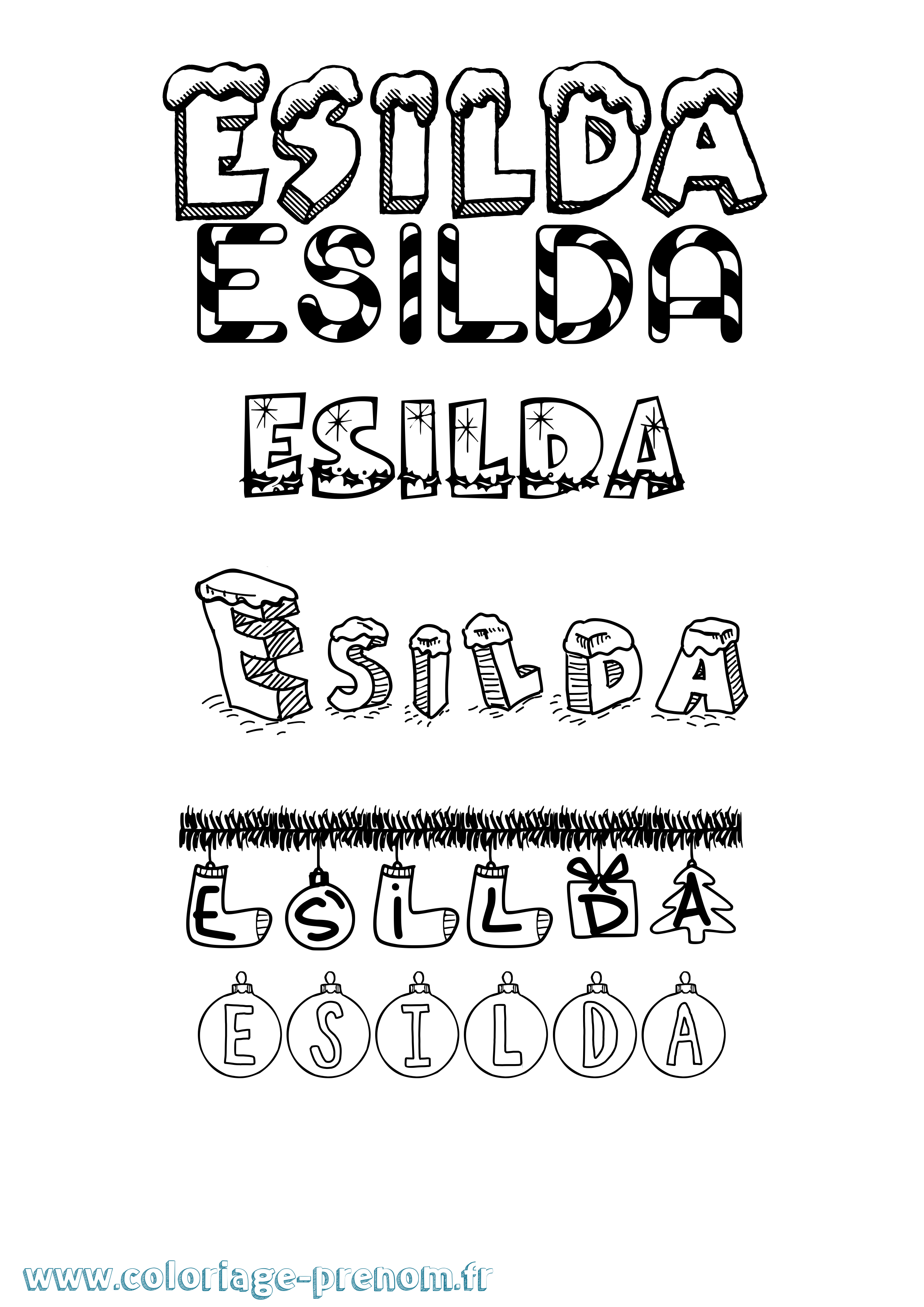 Coloriage Esilda Noël Coloriage prénom Esilda Noël