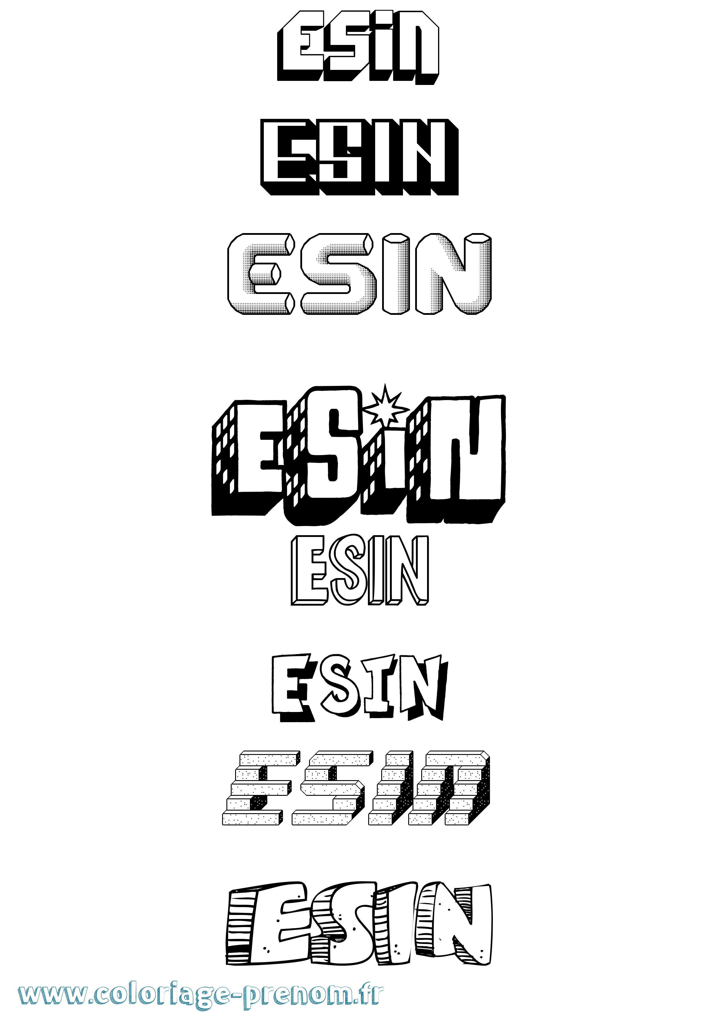 Coloriage Esin Effet 3D Coloriage prénom Esin Effet 3D