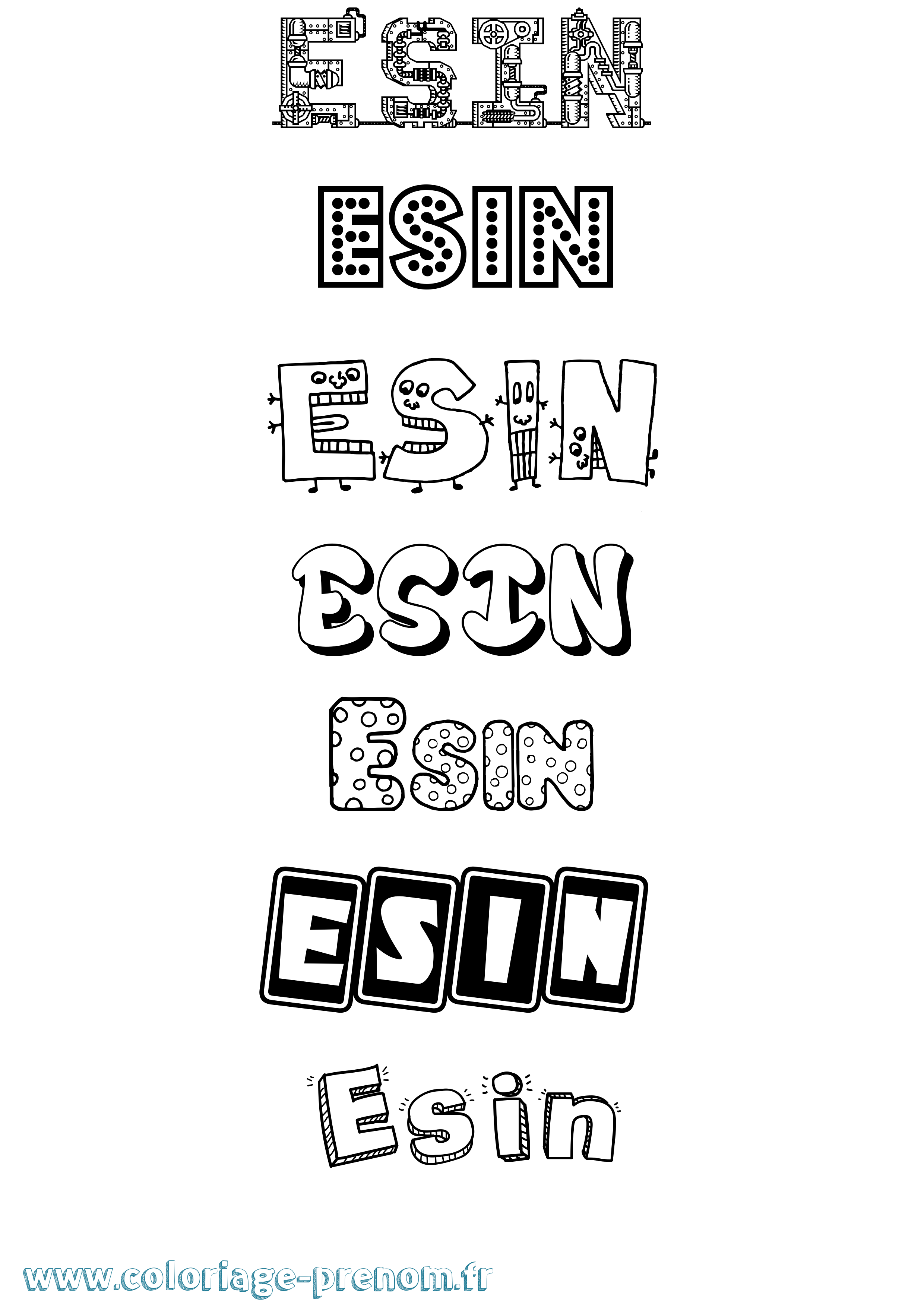 Coloriage Esin Fun Coloriage prénom Esin Fun