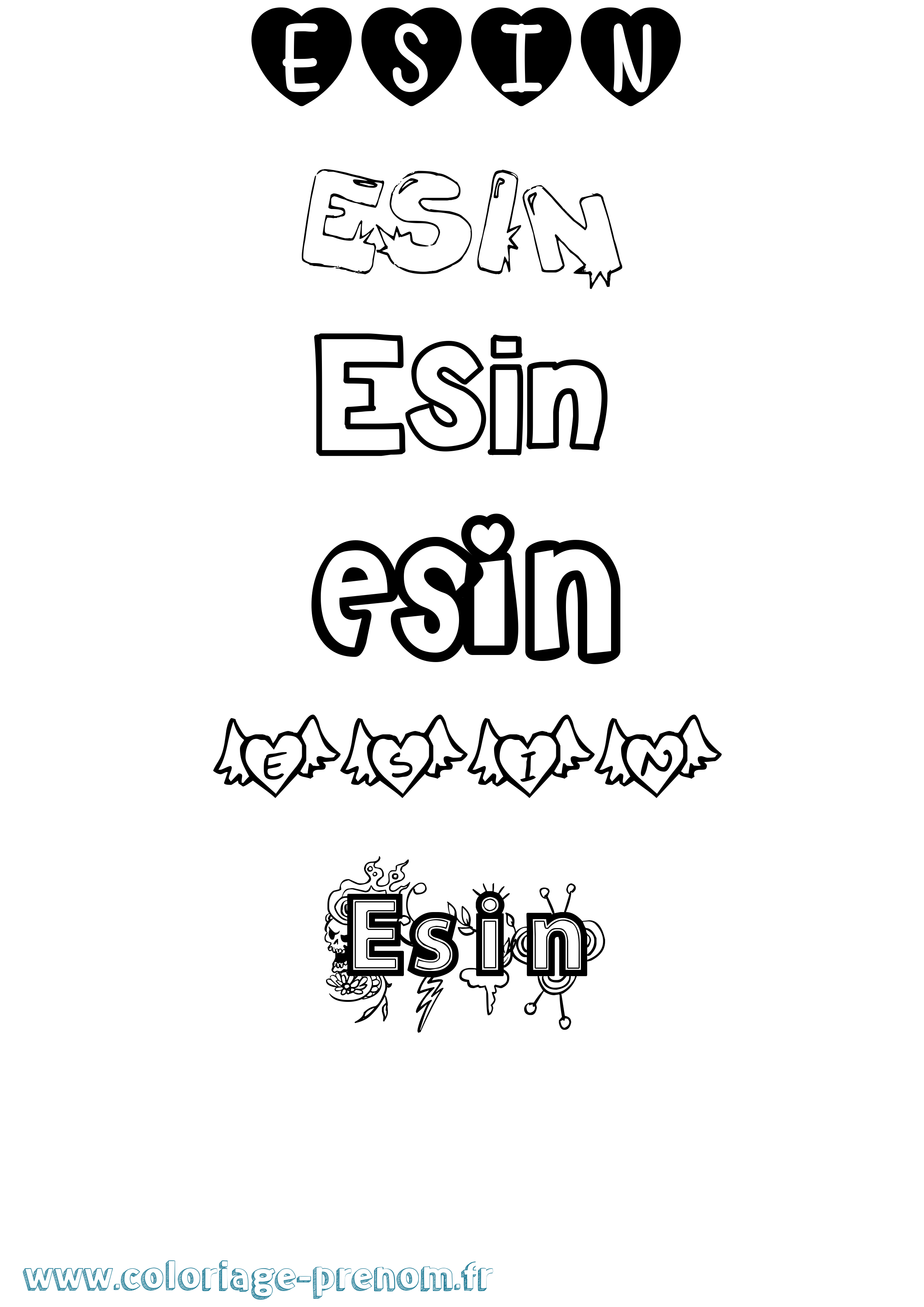 Coloriage Esin Girly Coloriage prénom Esin Girly