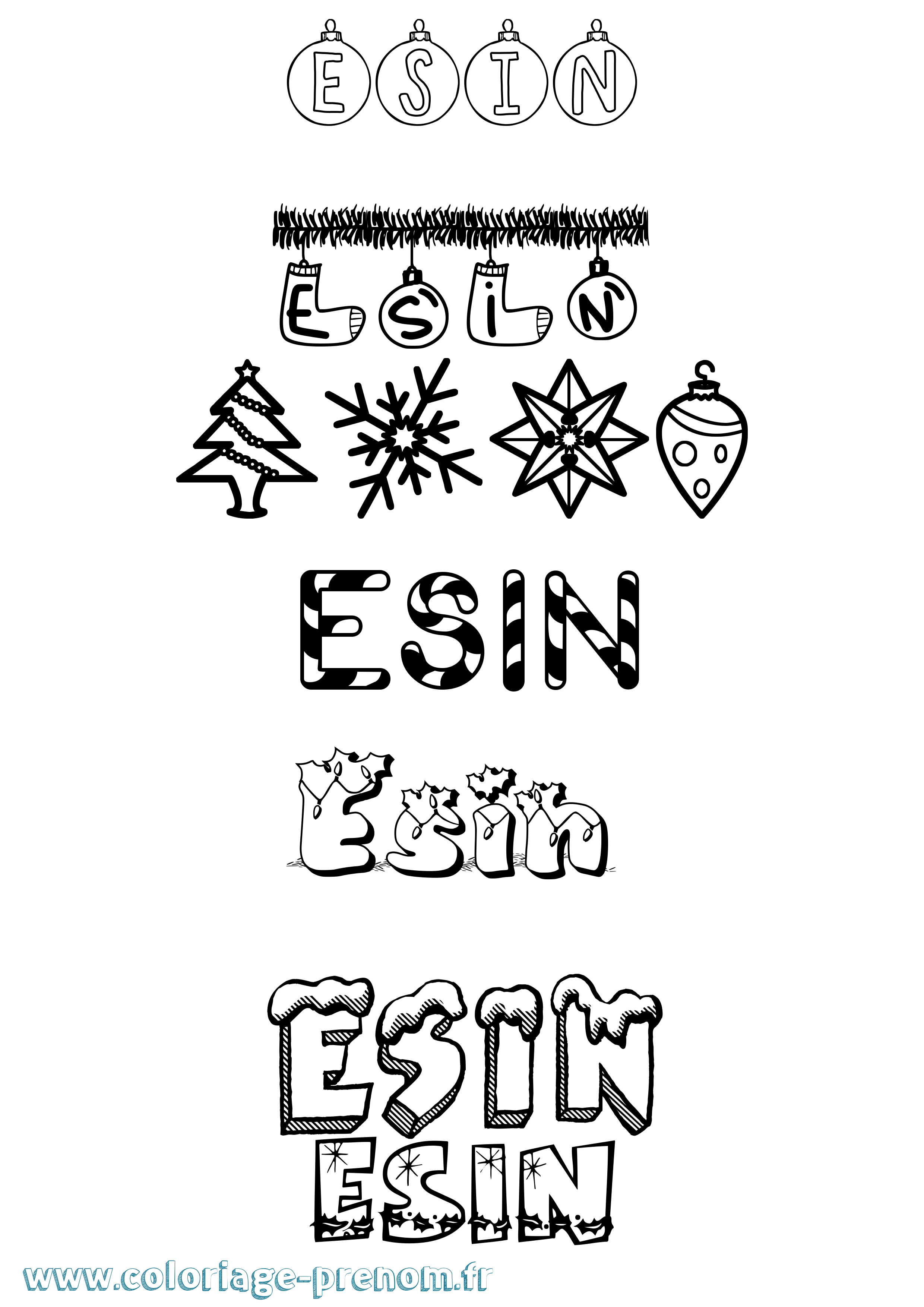Coloriage Esin Noël Coloriage prénom Esin Noël