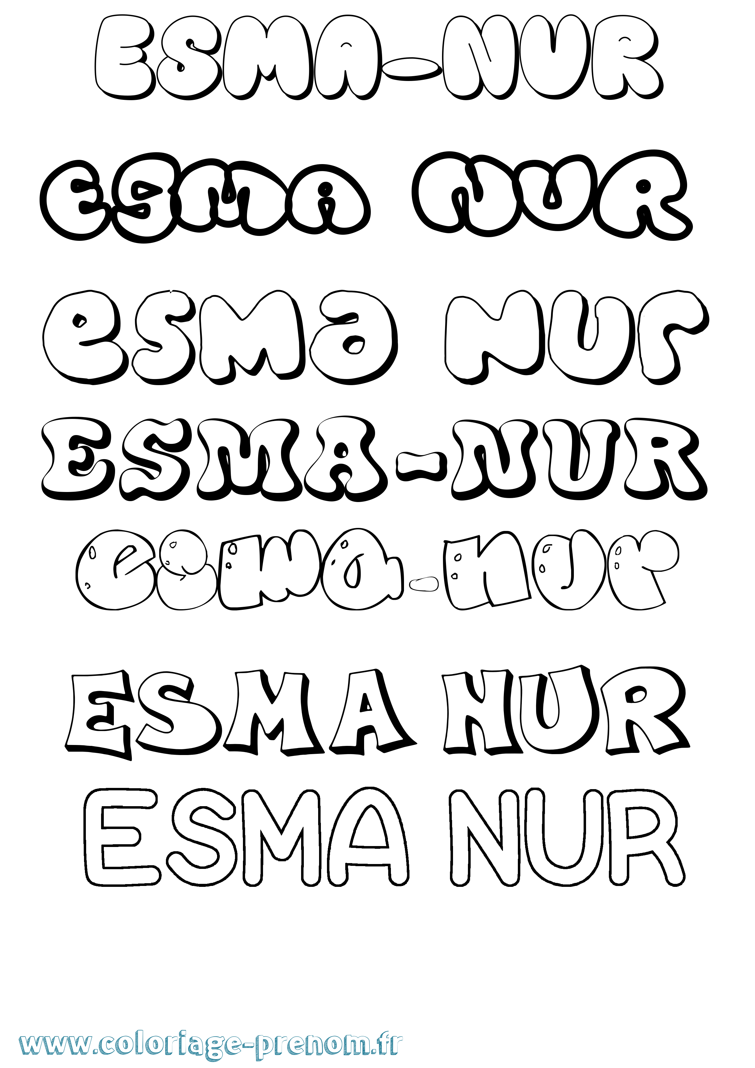 Coloriage Esma-Nur Bubble Coloriage prénom Esma-Nur Bubble