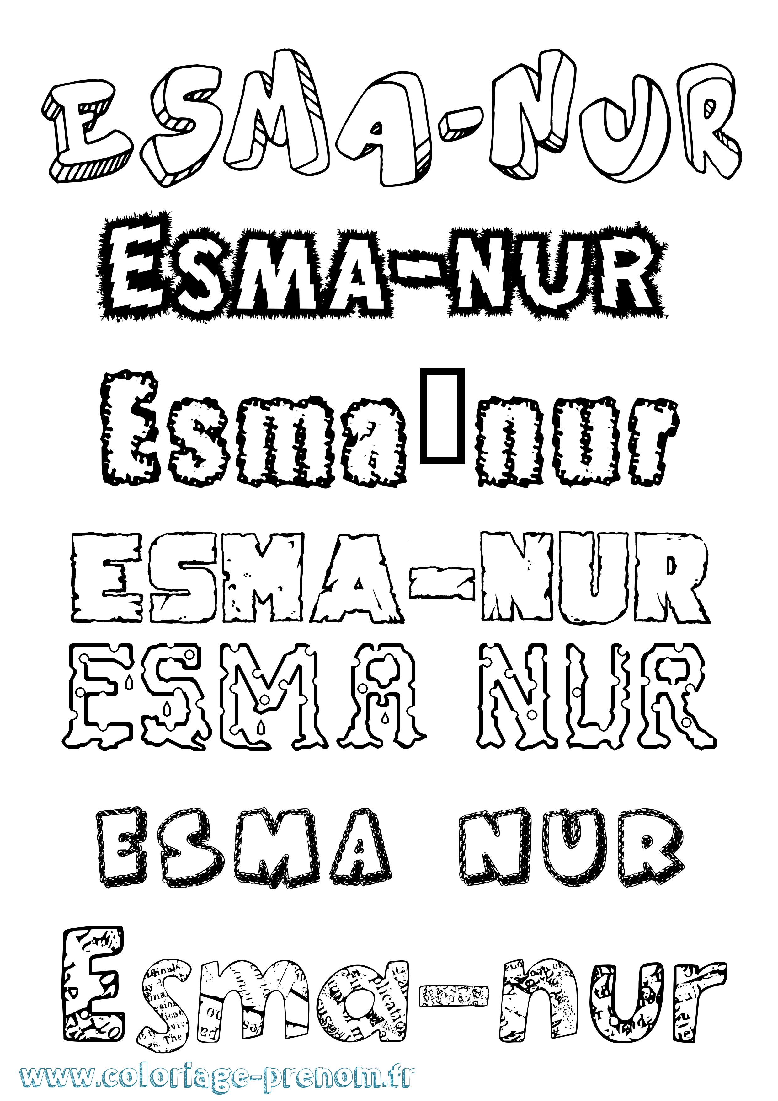Coloriage Esma-Nur Destructuré Coloriage prénom Esma-Nur Destructuré