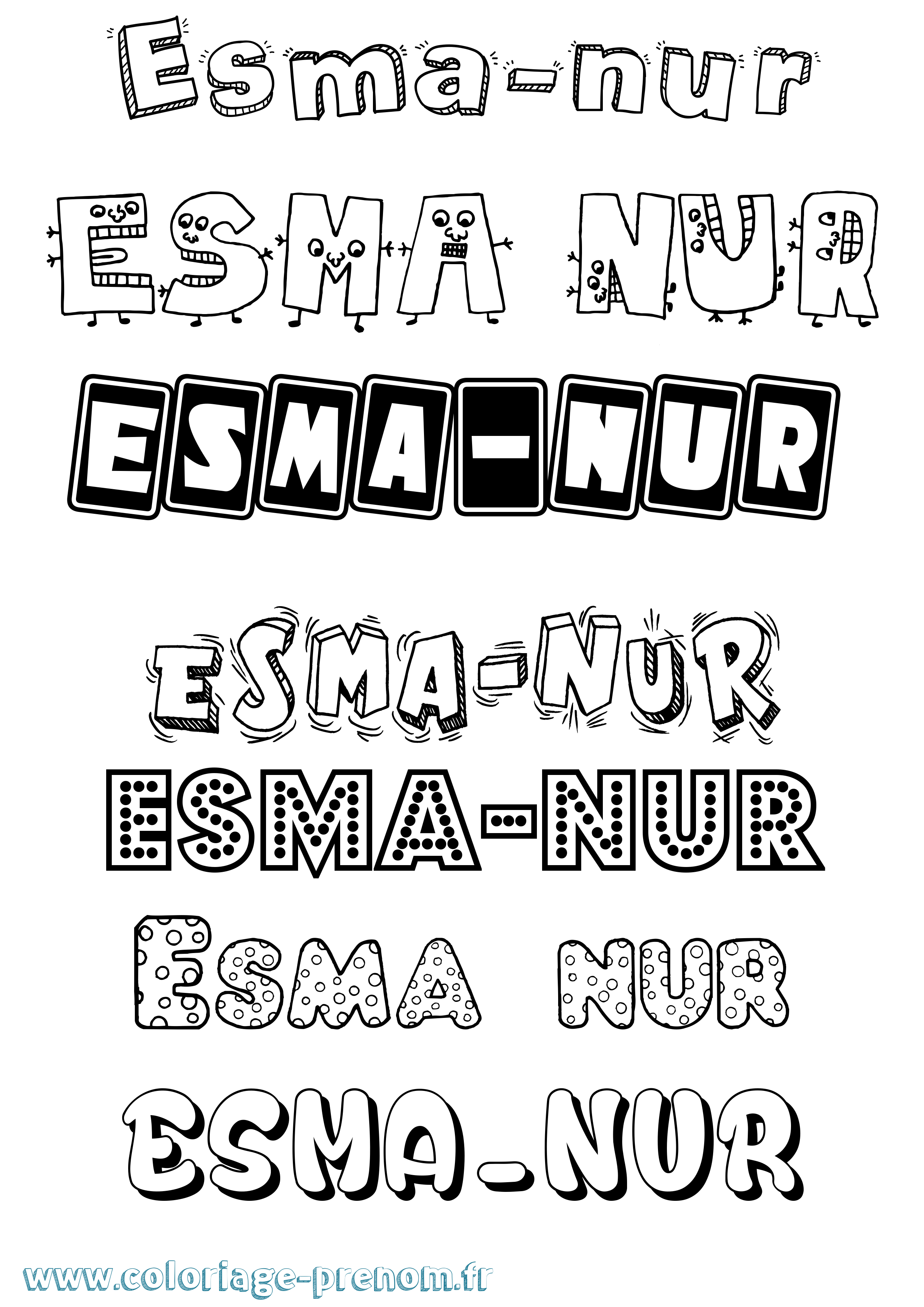 Coloriage Esma-Nur Fun Coloriage prénom Esma-Nur Fun