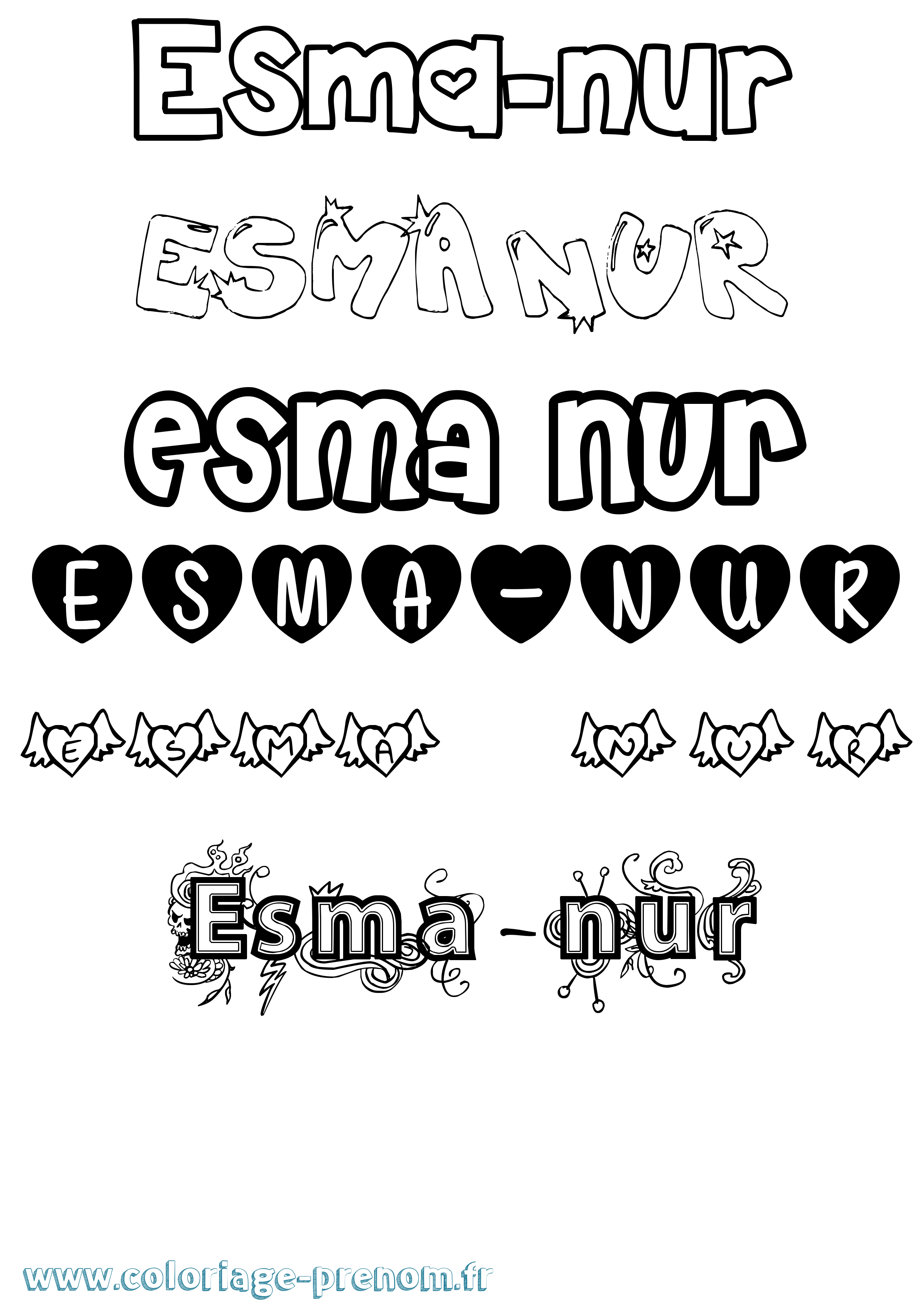 Coloriage Esma-Nur Girly Coloriage prénom Esma-Nur Girly