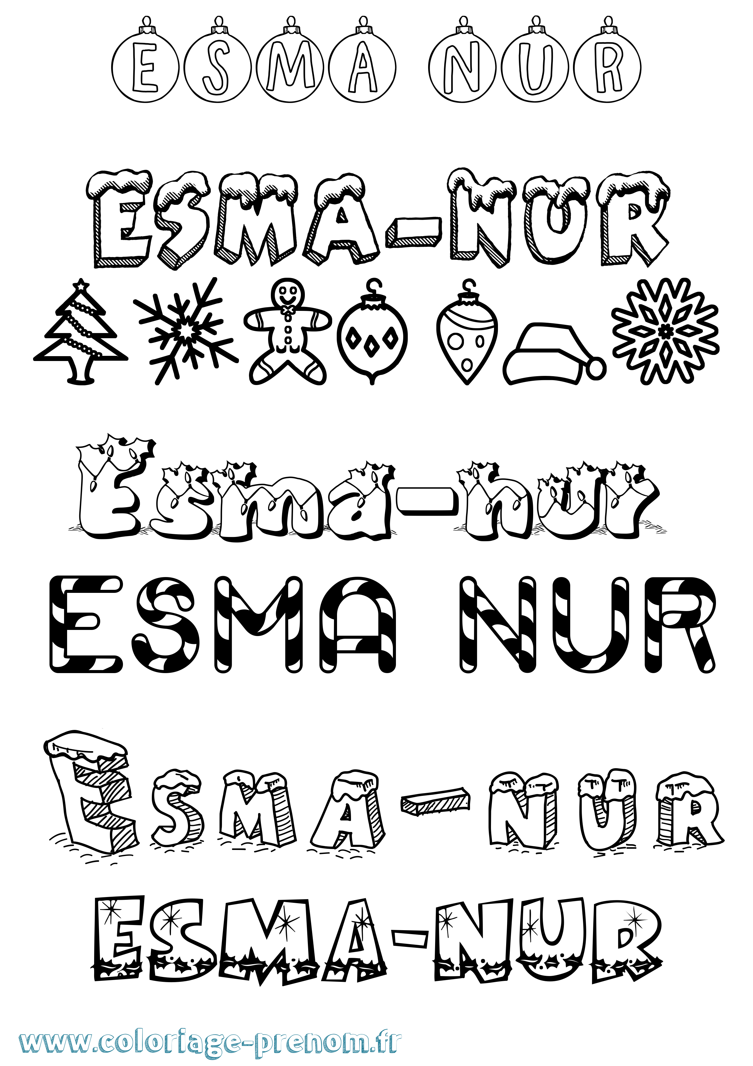 Coloriage Esma-Nur Noël Coloriage prénom Esma-Nur Noël