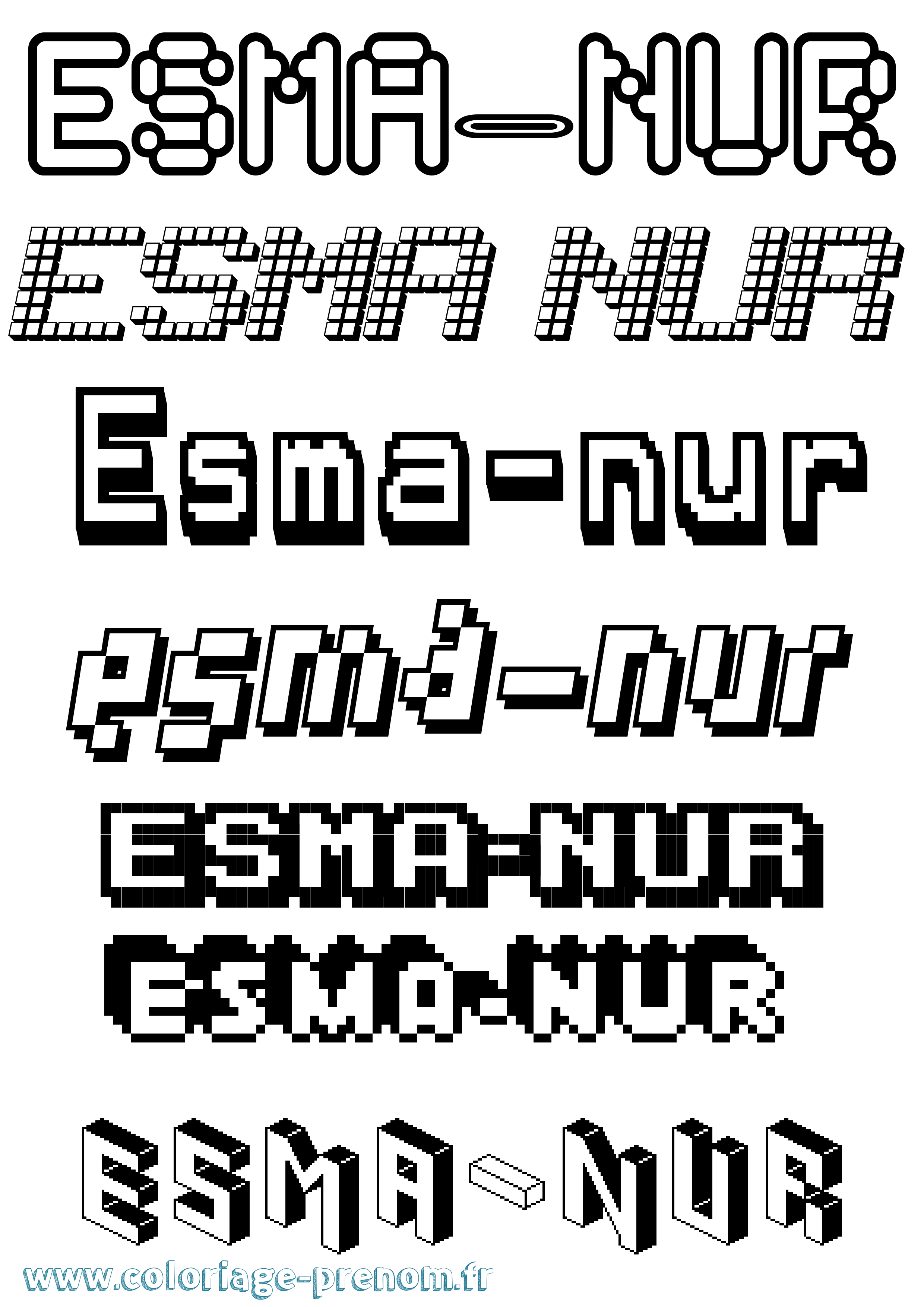 Coloriage Esma-Nur Pixel Coloriage prénom Esma-Nur Pixel