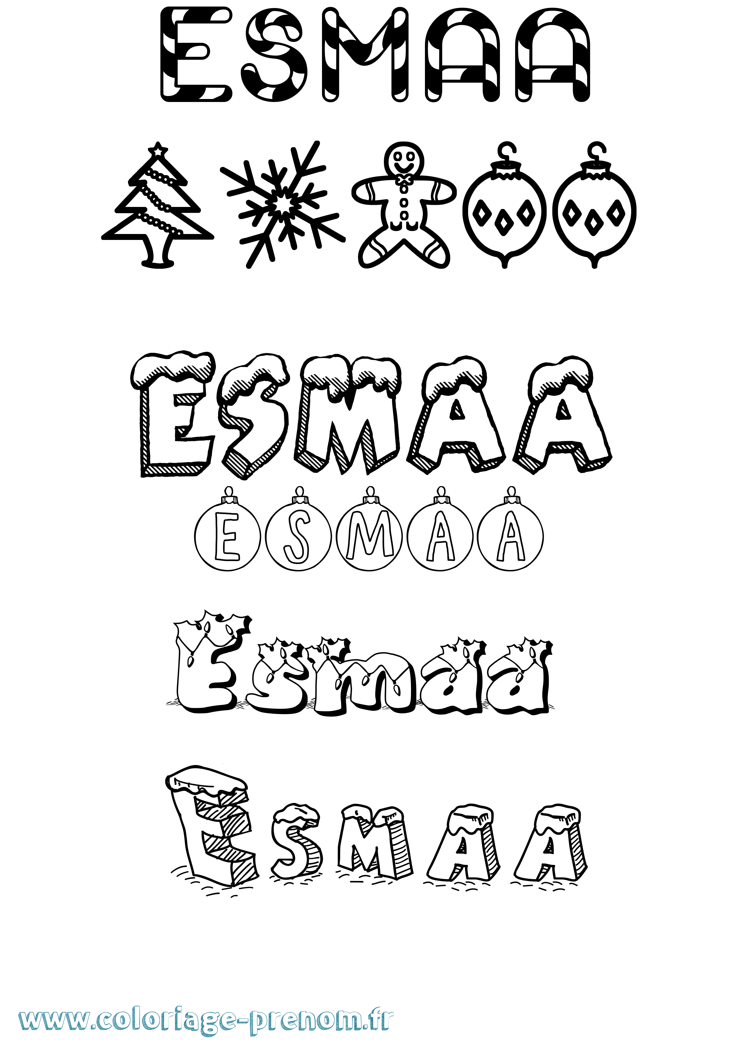 Coloriage Esmaa Noël Coloriage prénom Esmaa Noël