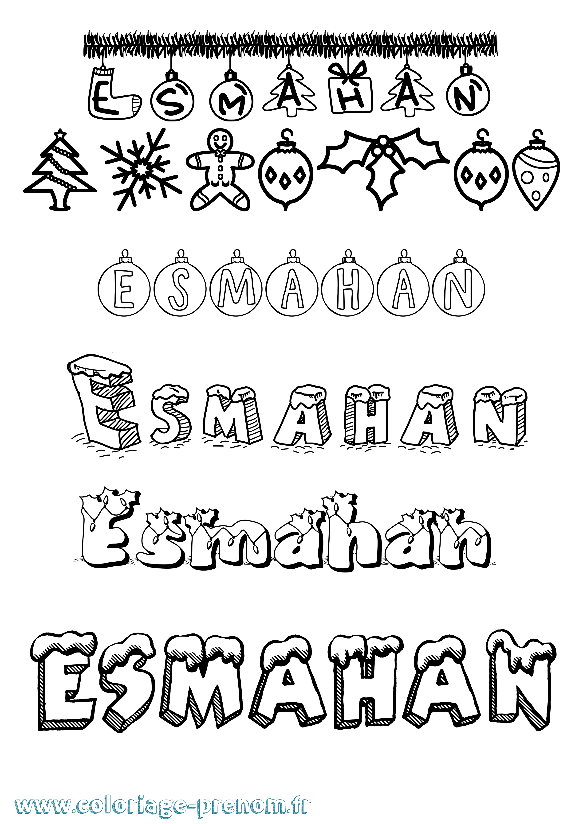 Coloriage Esmahan Noël Coloriage prénom Esmahan Noël