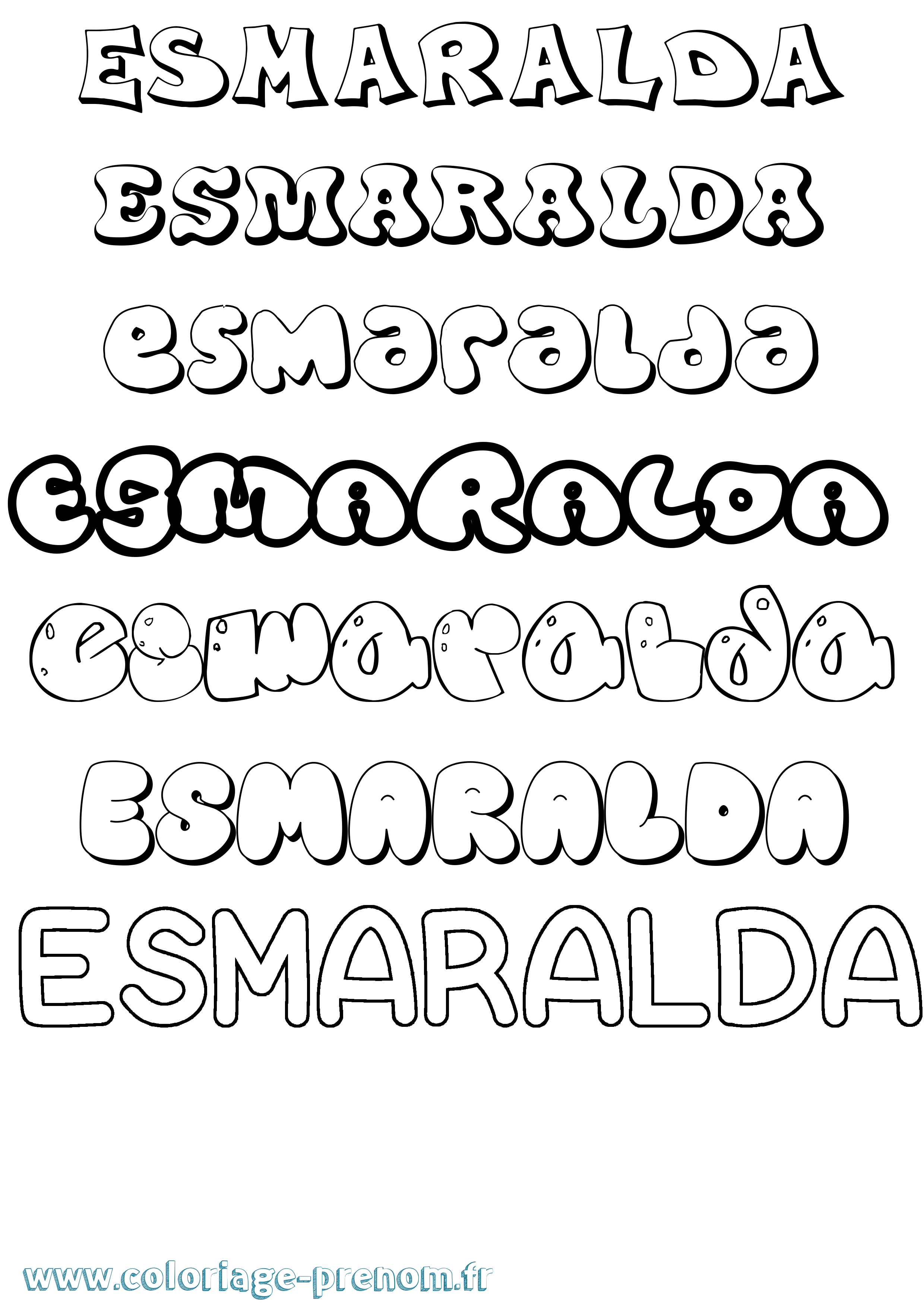 Coloriage Esmaralda Bubble Coloriage prénom Esmaralda Bubble