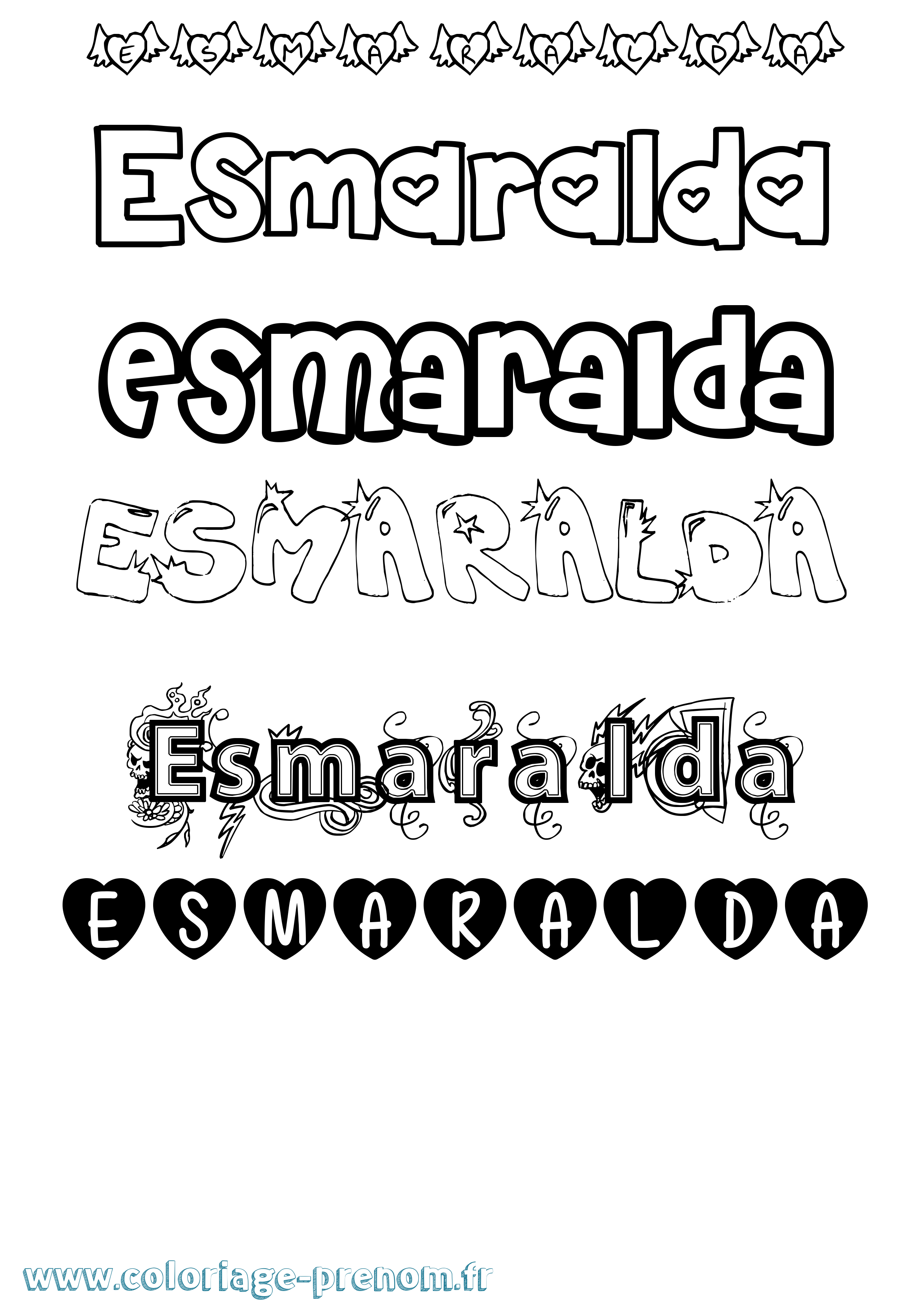 Coloriage Esmaralda Girly Coloriage prénom Esmaralda Girly