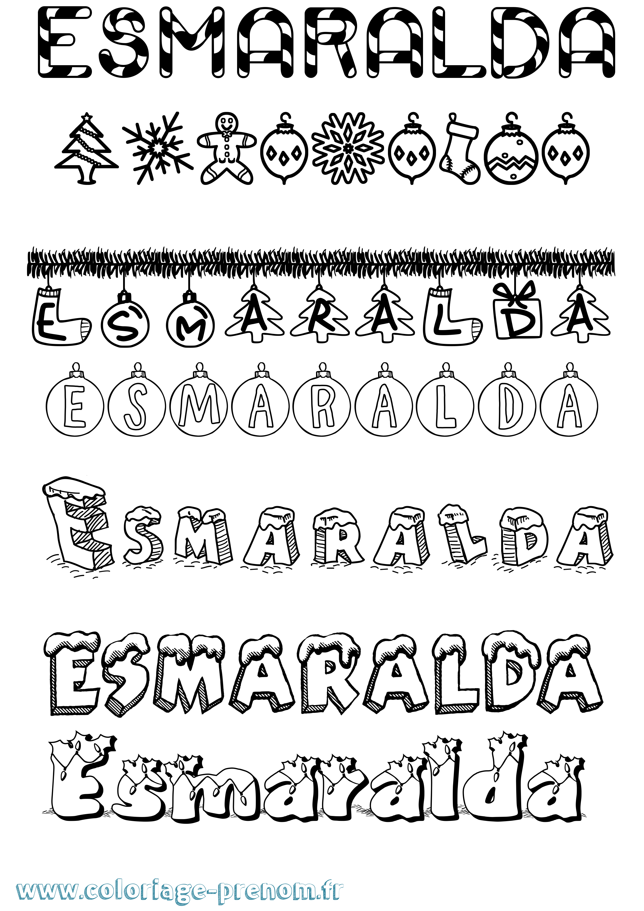 Coloriage Esmaralda Noël Coloriage prénom Esmaralda Noël