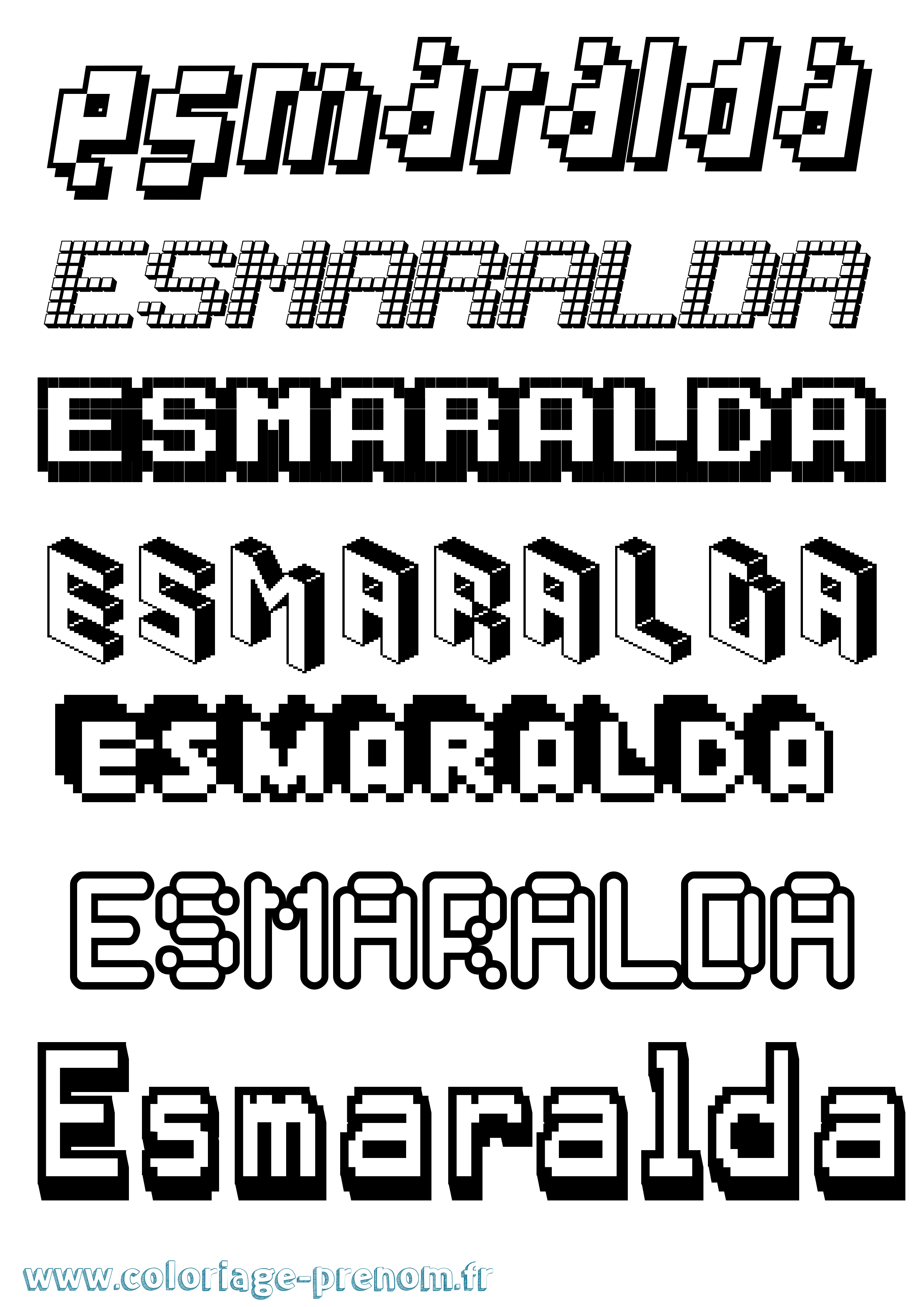 Coloriage Esmaralda Pixel Coloriage prénom Esmaralda Pixel