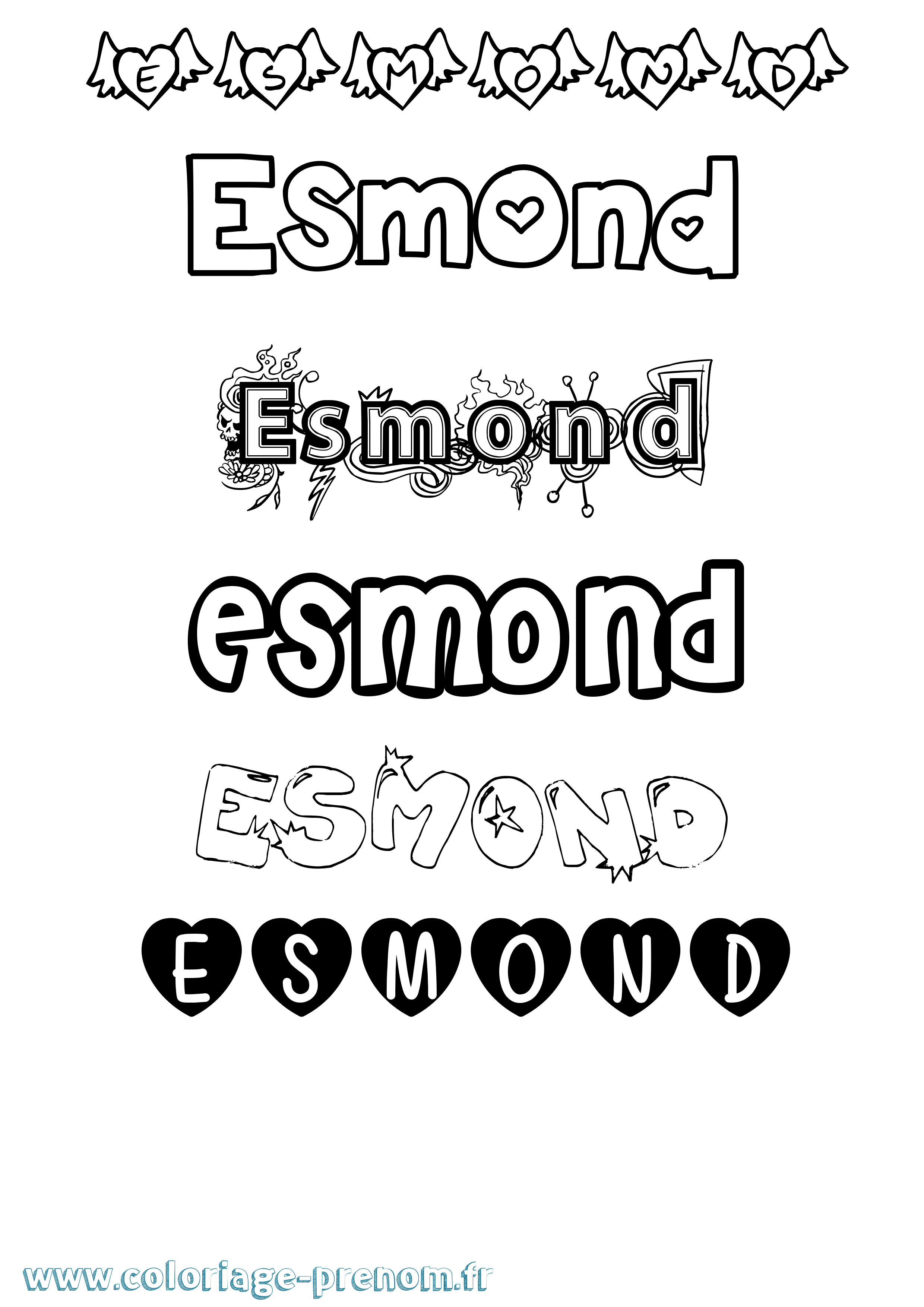 Coloriage Esmond Girly Coloriage prénom Esmond Girly