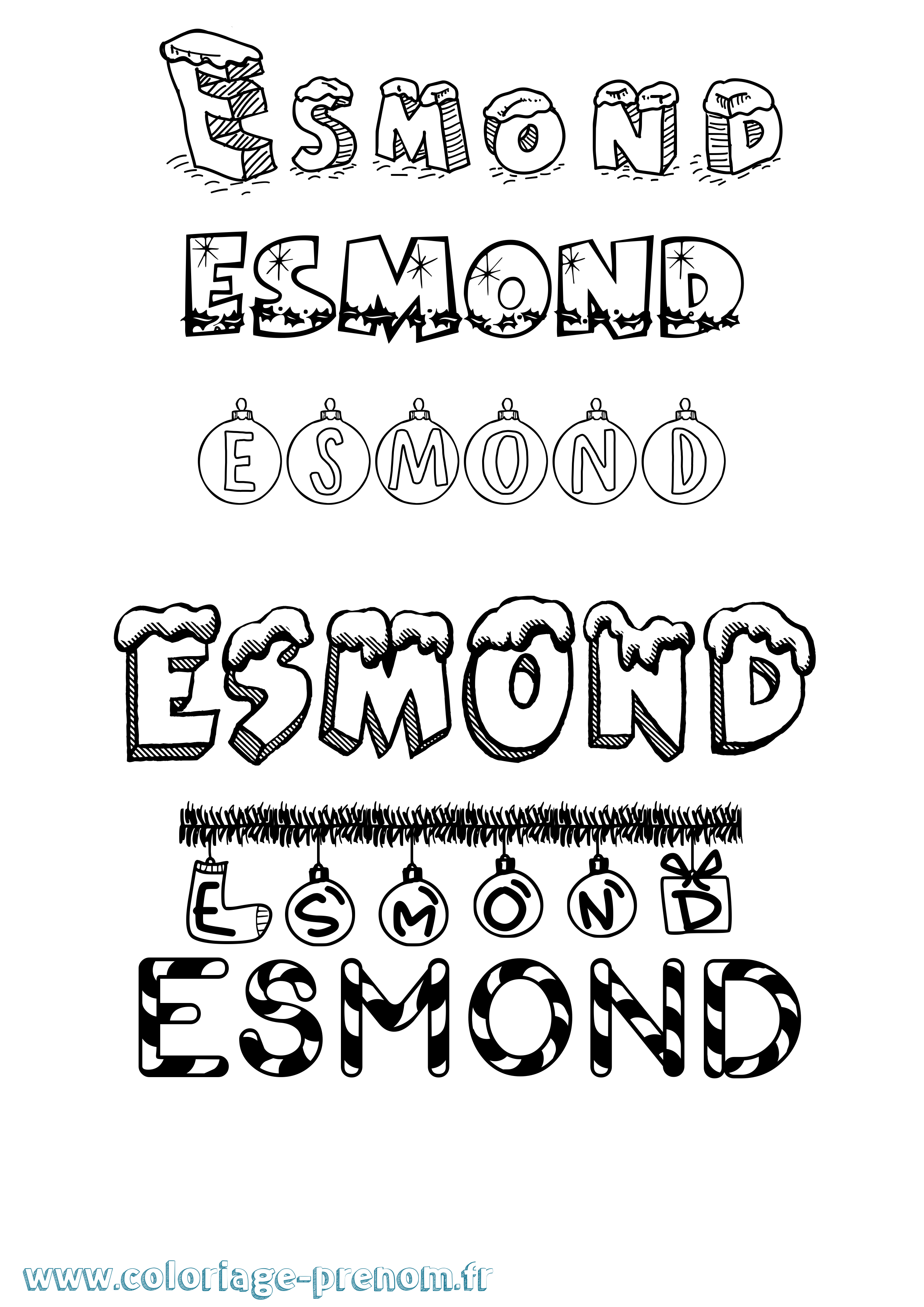 Coloriage Esmond Noël Coloriage prénom Esmond Noël