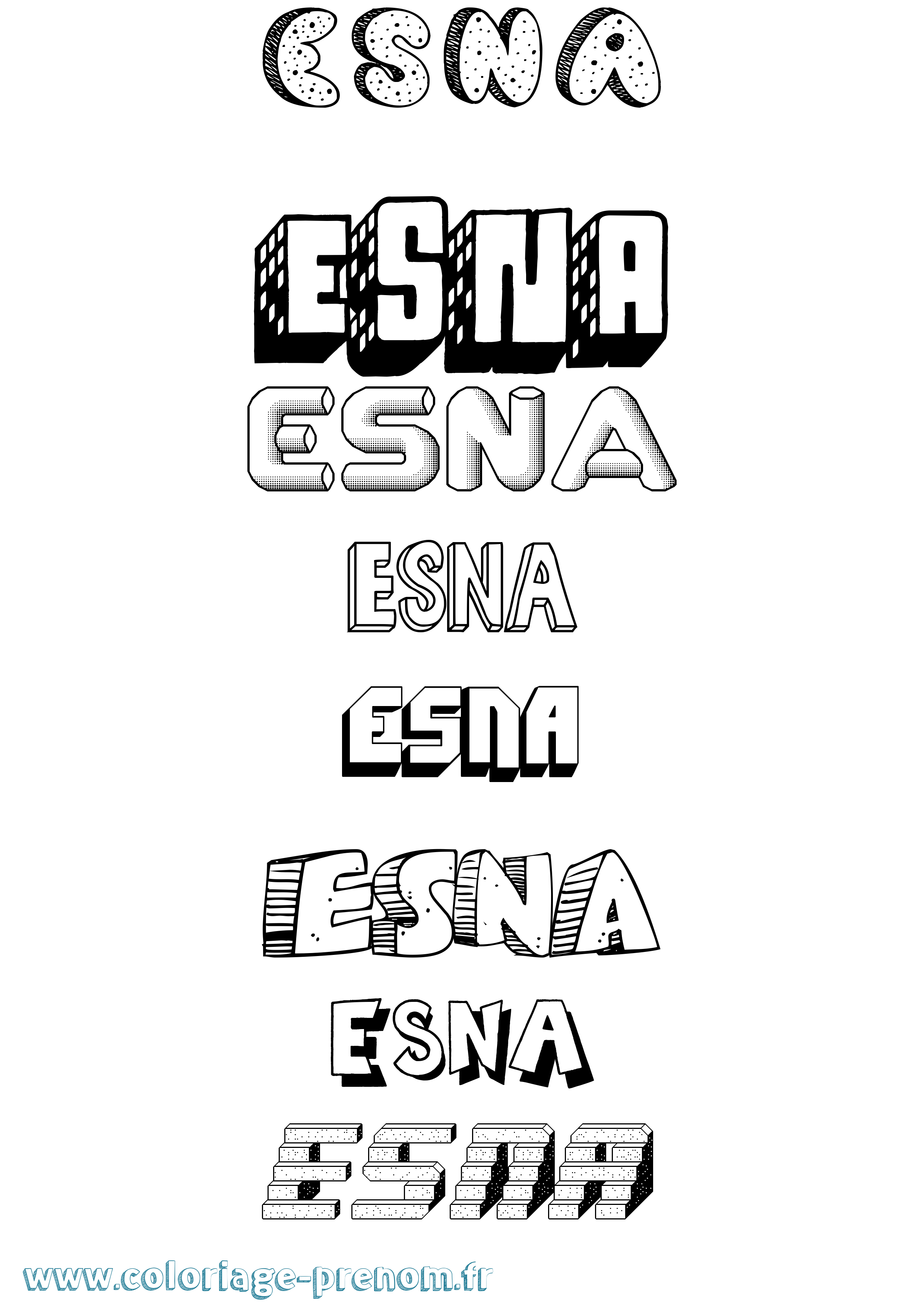 Coloriage Esna Effet 3D Coloriage prénom Esna Effet 3D