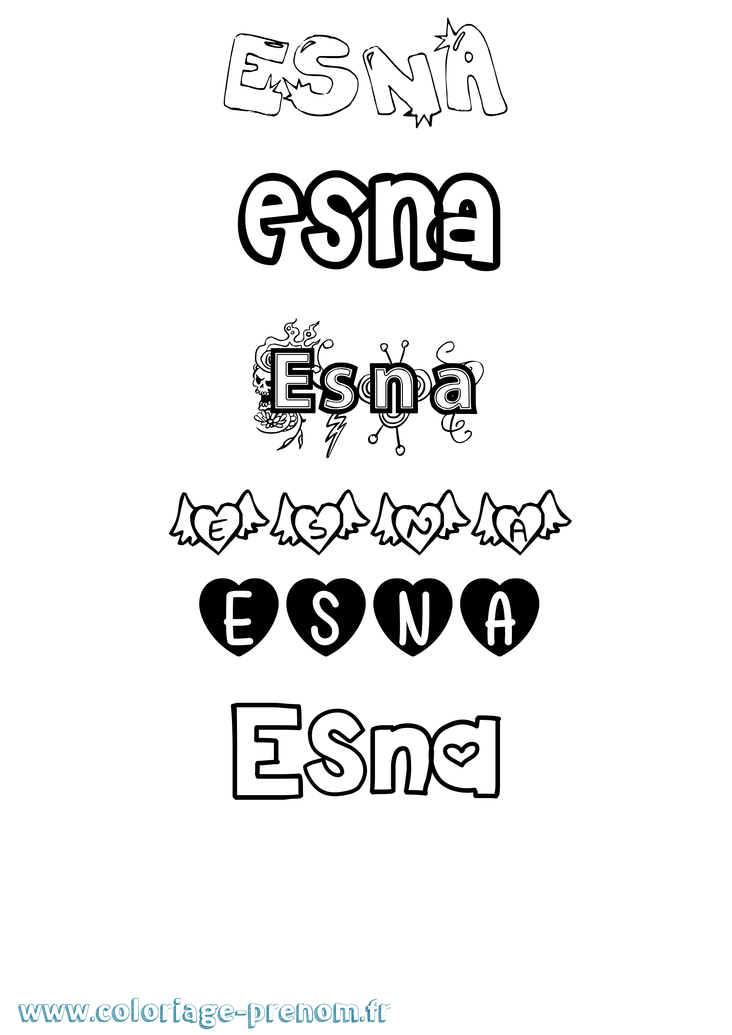 Coloriage Esna Girly Coloriage prénom Esna Girly