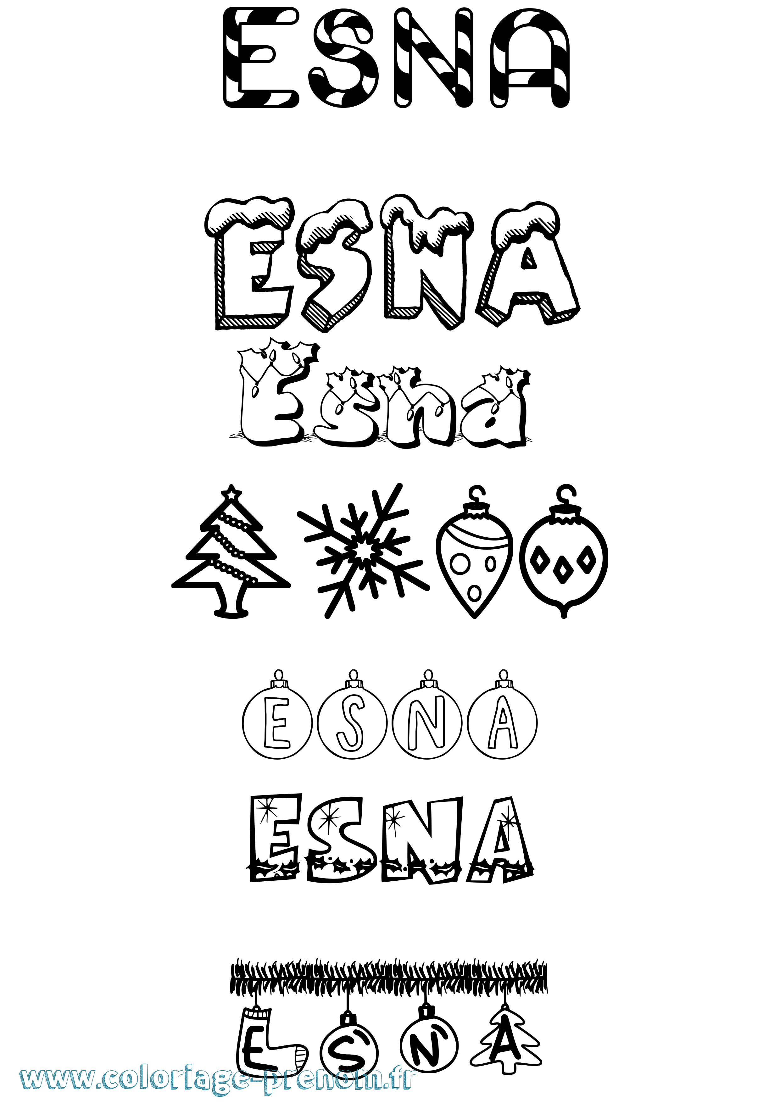 Coloriage Esna Noël Coloriage prénom Esna Noël
