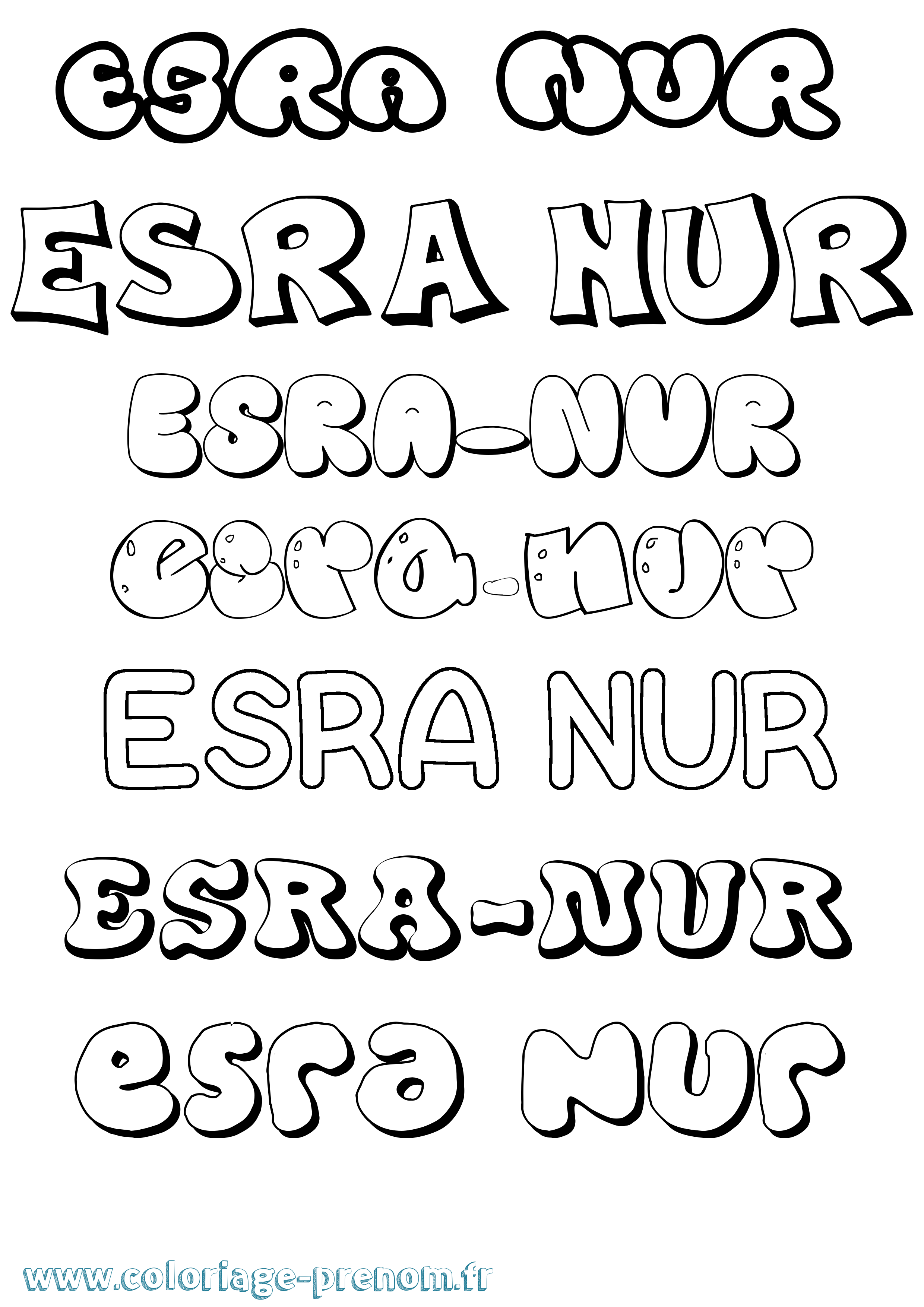 Coloriage Esra-Nur Bubble Coloriage prénom Esra-Nur Bubble
