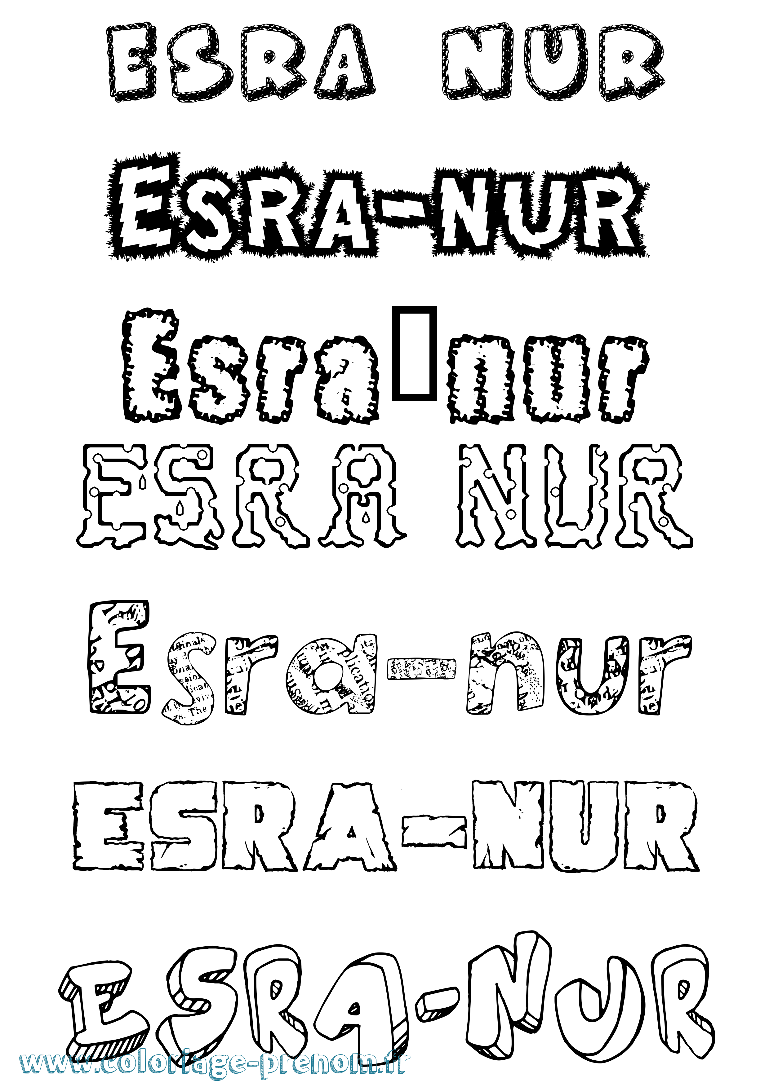 Coloriage Esra-Nur Destructuré Coloriage prénom Esra-Nur Destructuré