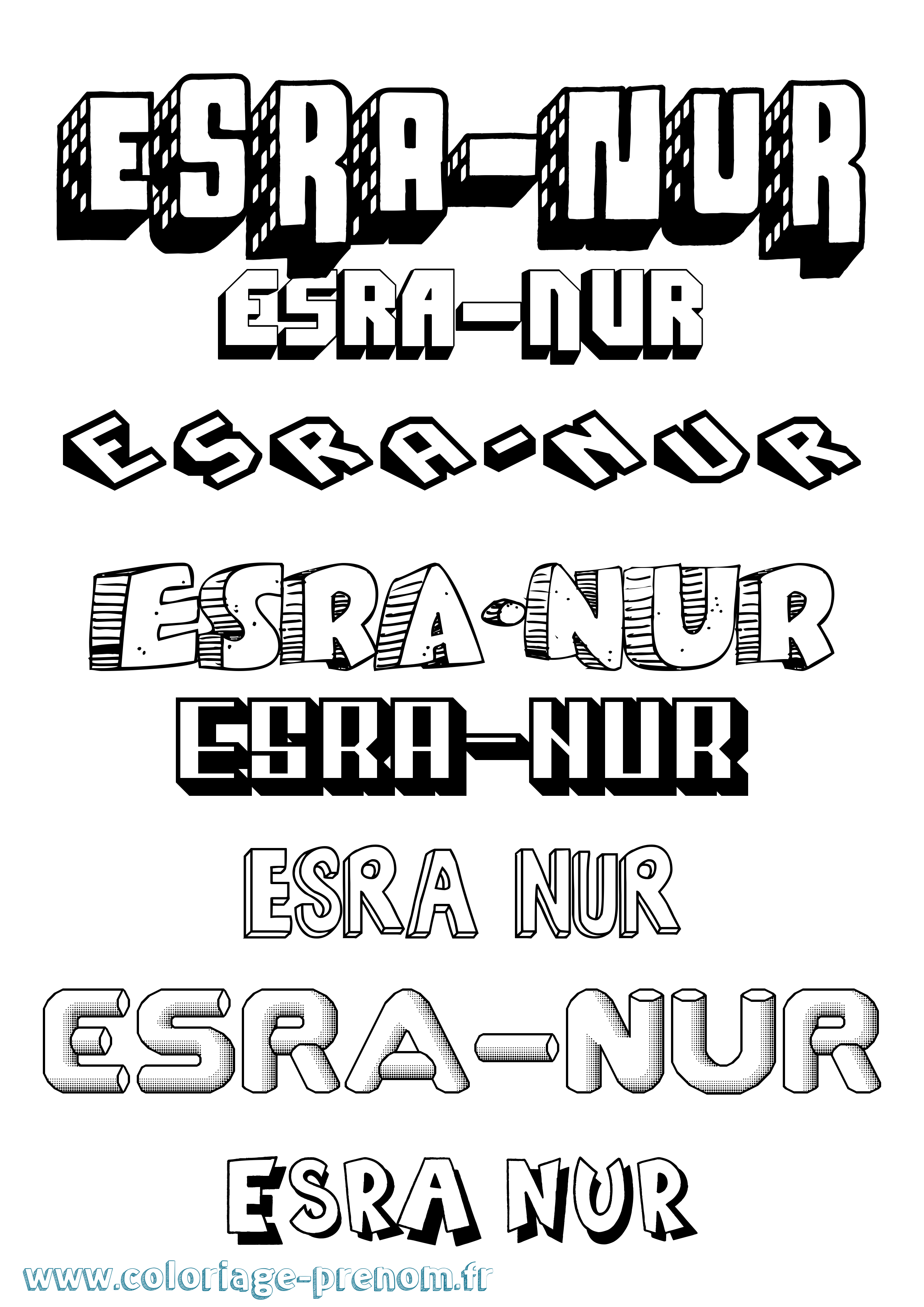 Coloriage Esra-Nur Effet 3D Coloriage prénom Esra-Nur Effet 3D