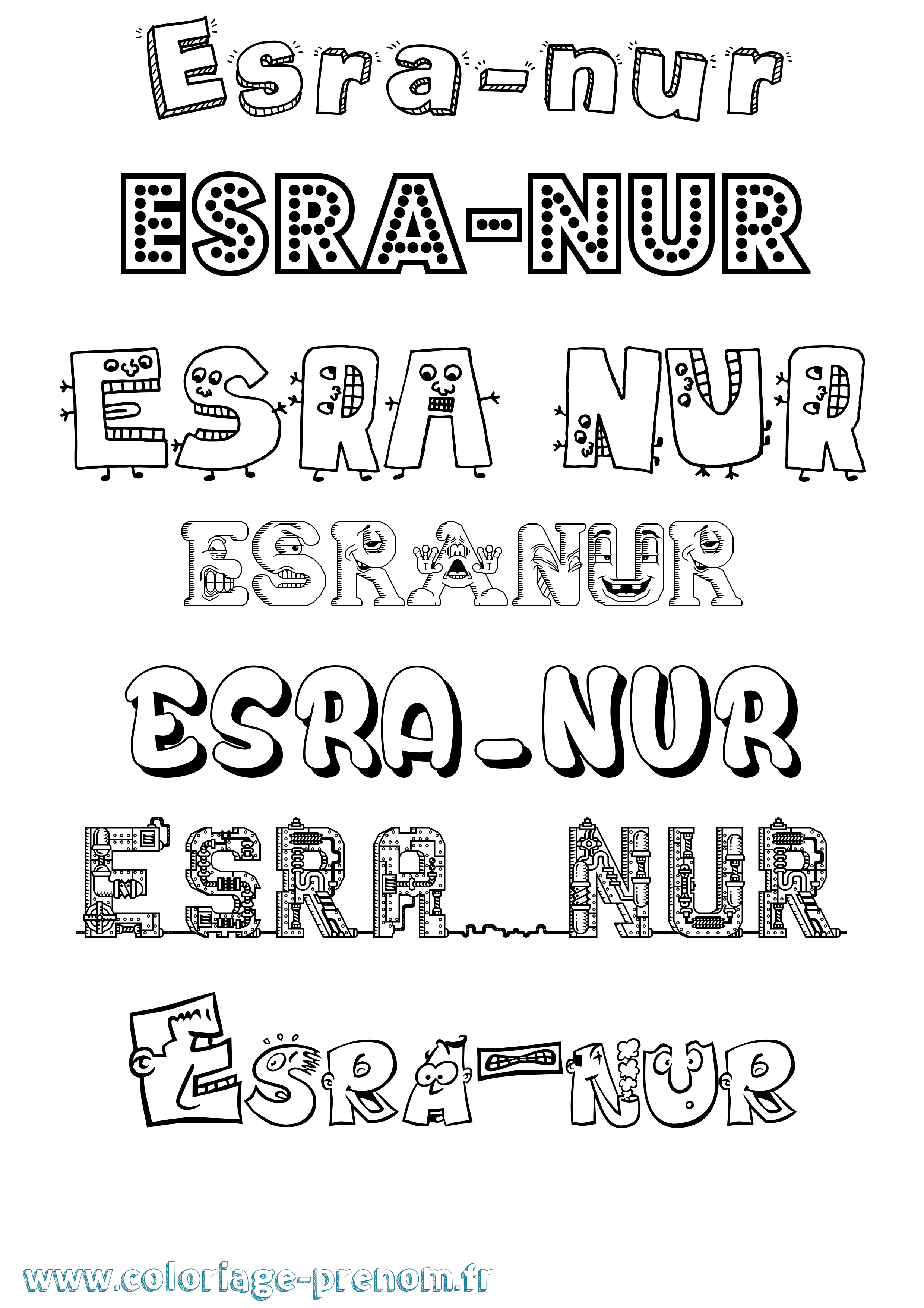 Coloriage Esra-Nur Fun Coloriage prénom Esra-Nur Fun