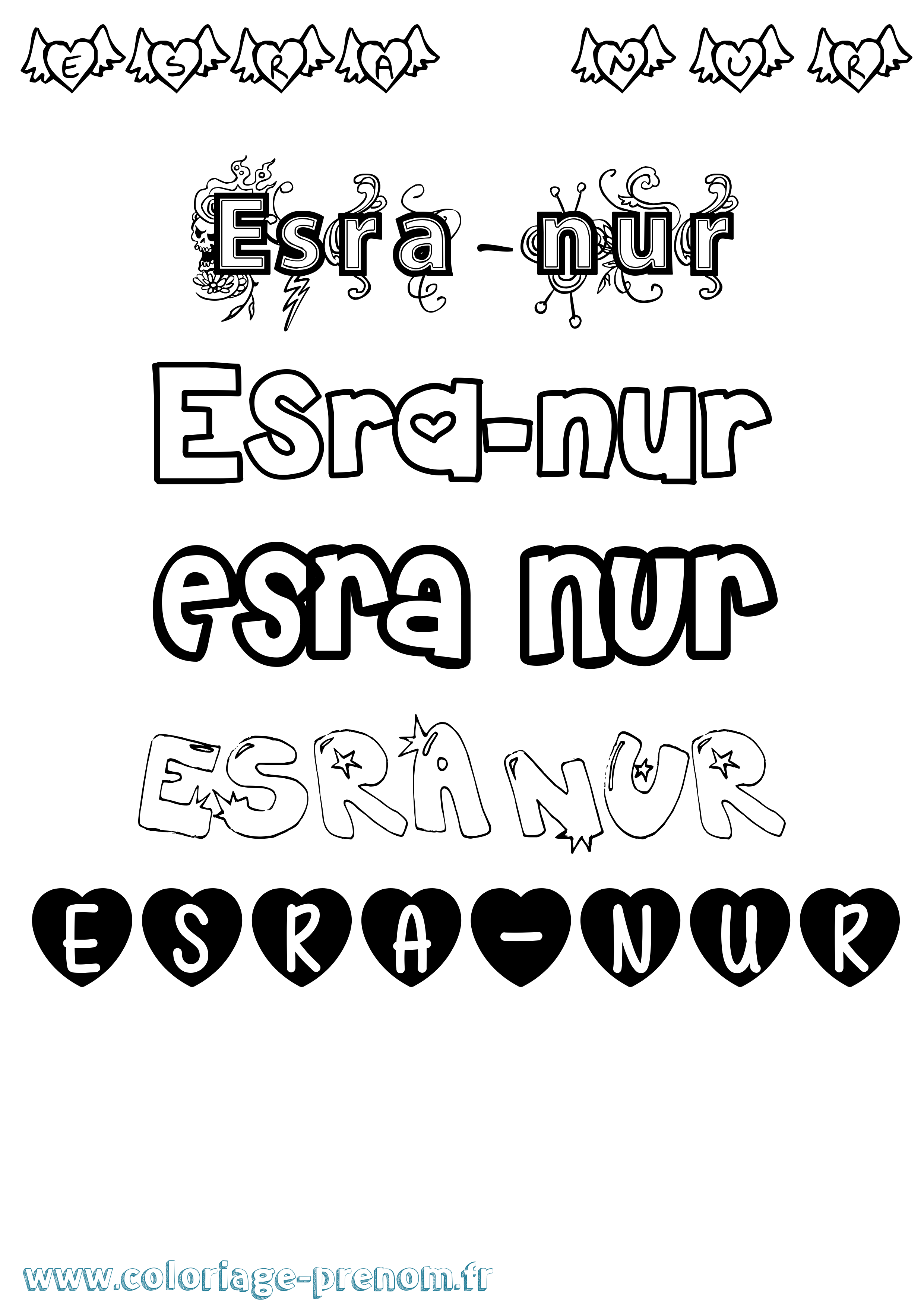 Coloriage Esra-Nur Girly Coloriage prénom Esra-Nur Girly