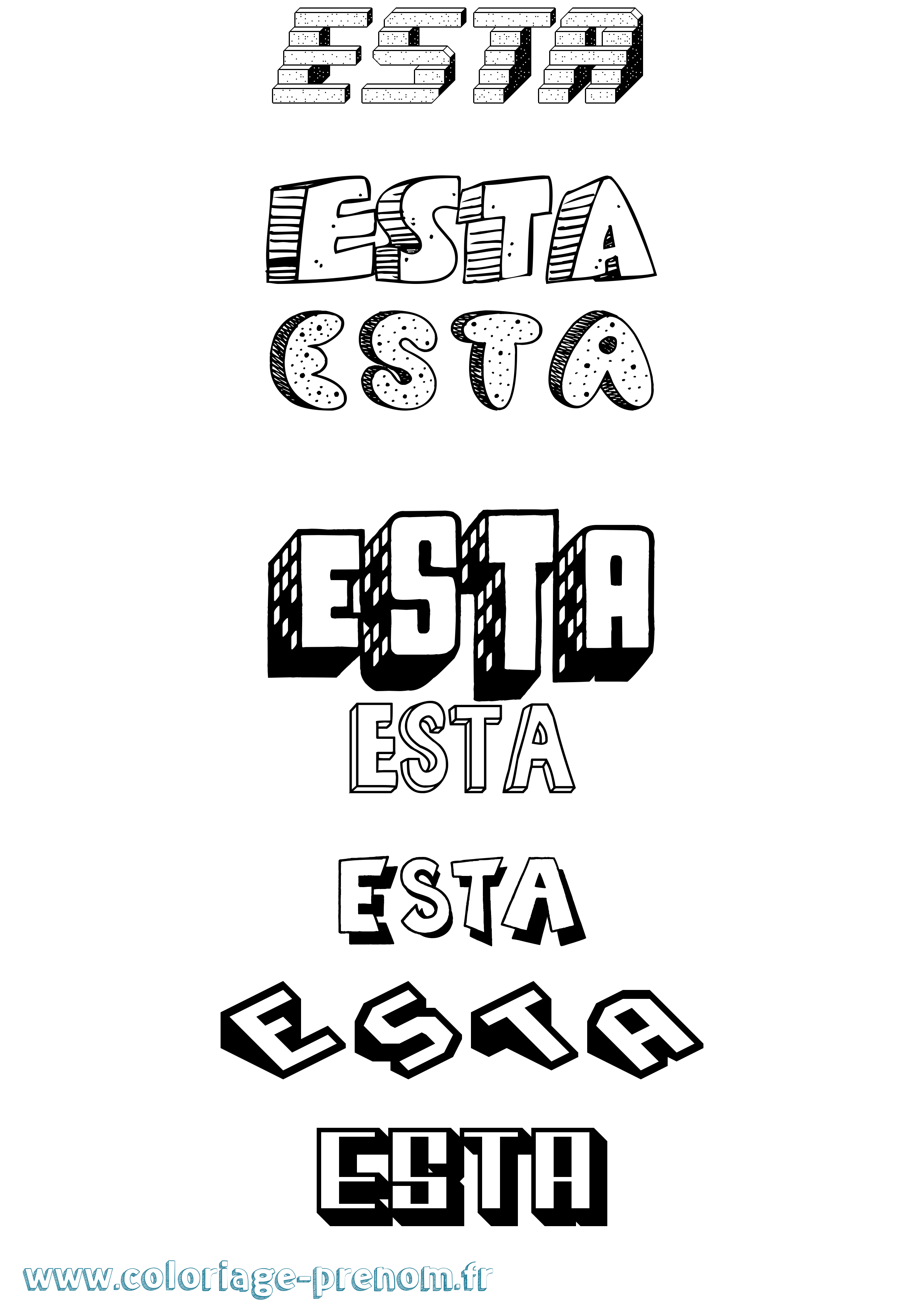 Coloriage Esta Effet 3D Coloriage prénom Esta Effet 3D