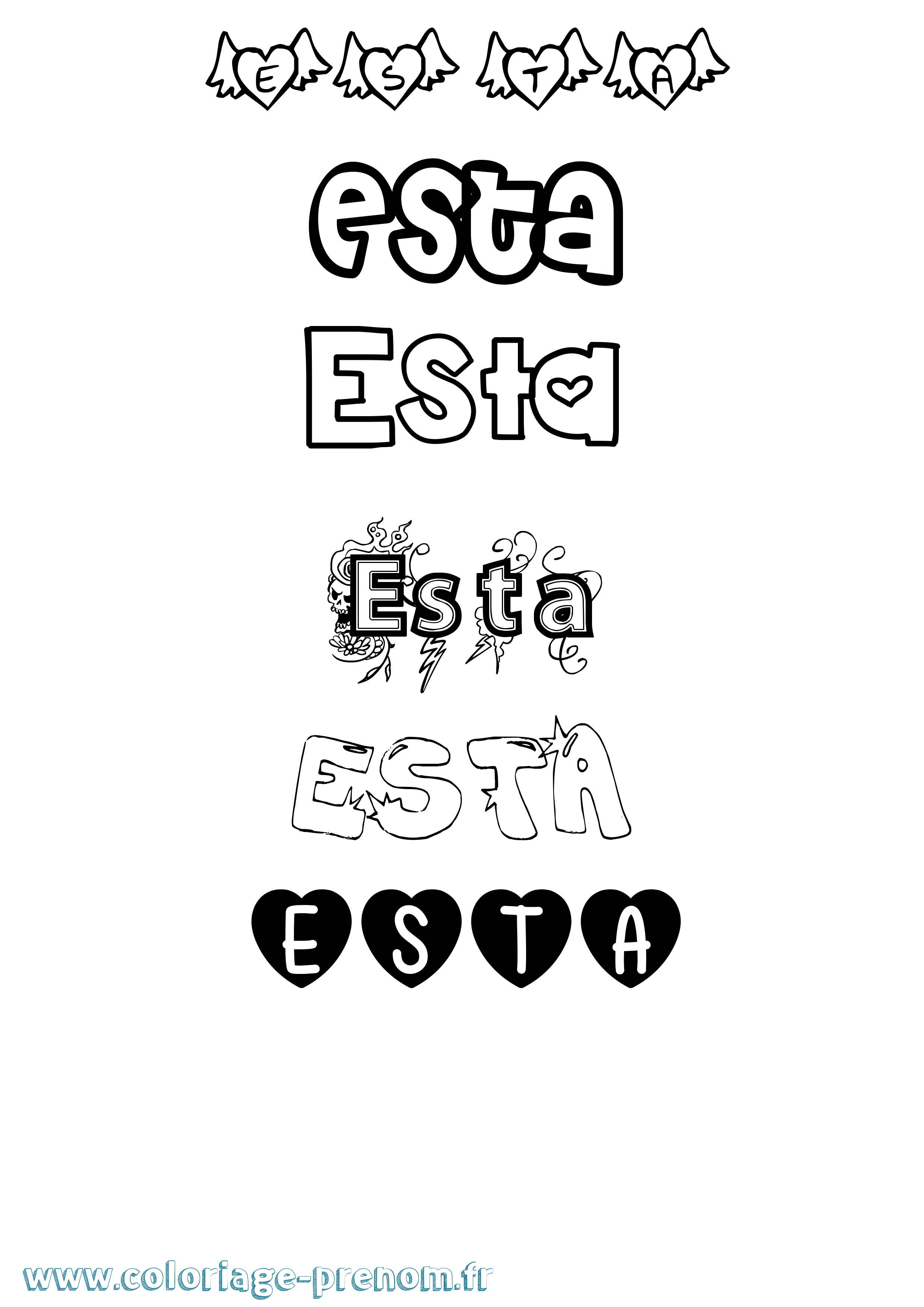 Coloriage Esta Girly Coloriage prénom Esta Girly