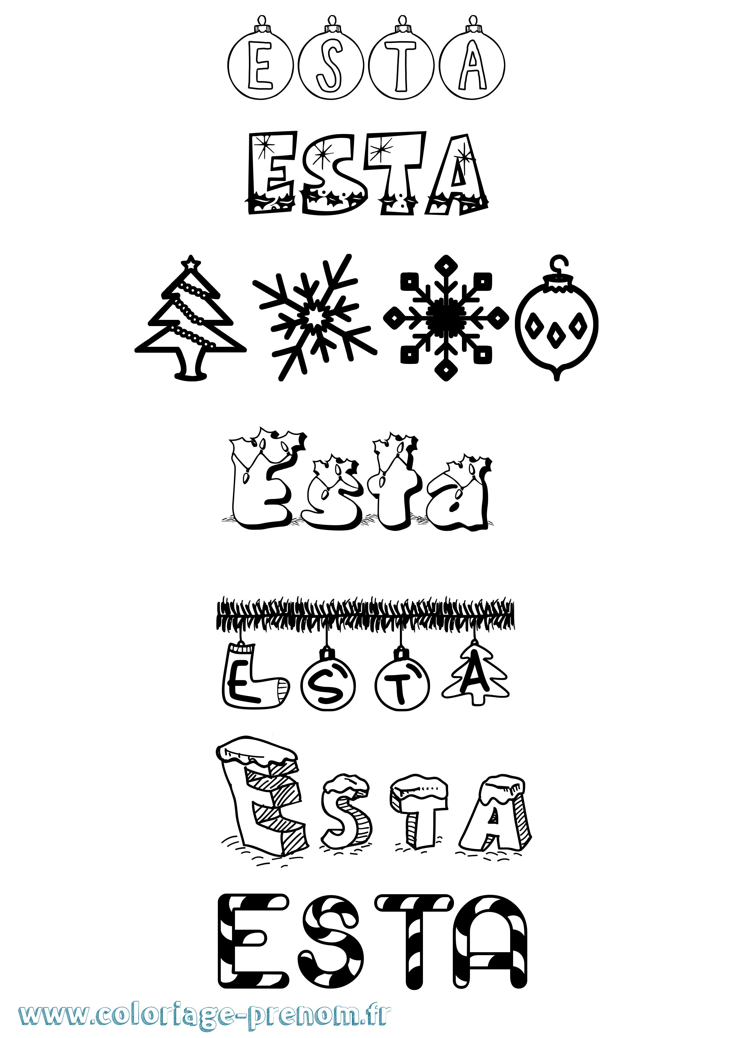 Coloriage Esta Noël Coloriage prénom Esta Noël