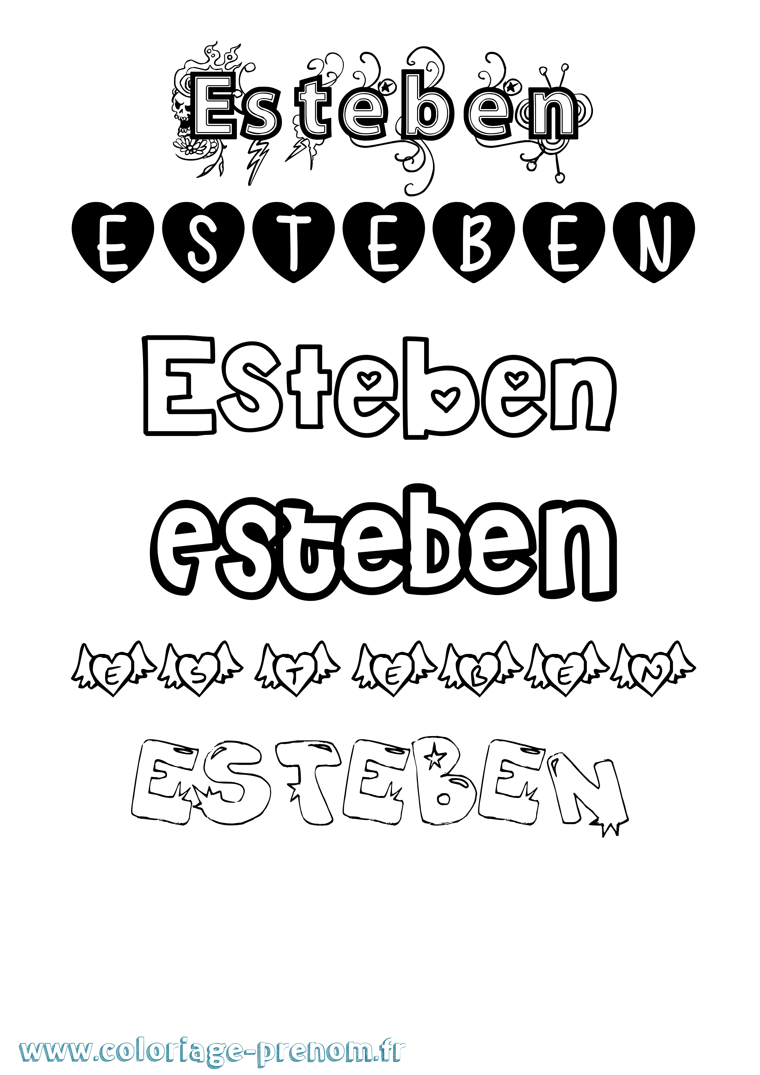 Coloriage Esteben Girly Coloriage prénom Esteben Girly
