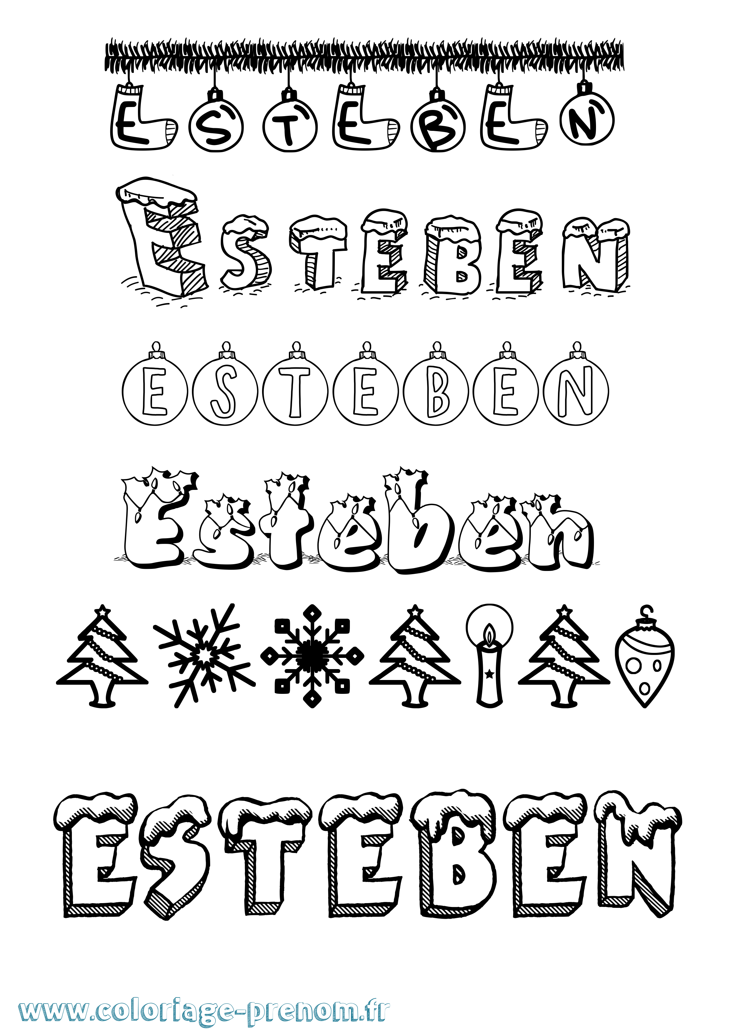 Coloriage Esteben Noël Coloriage prénom Esteben Noël