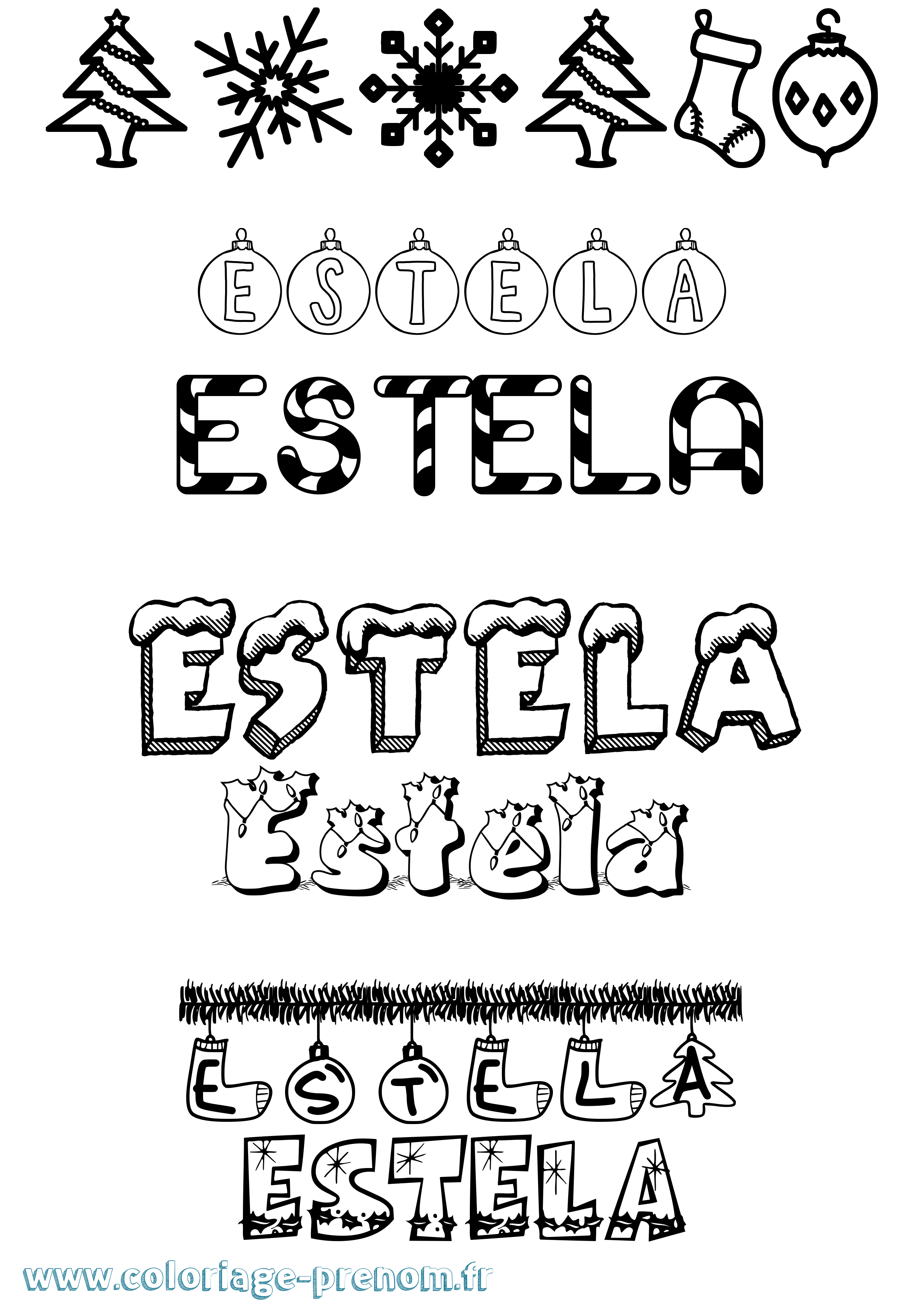 Coloriage Estela Noël Coloriage prénom Estela Noël