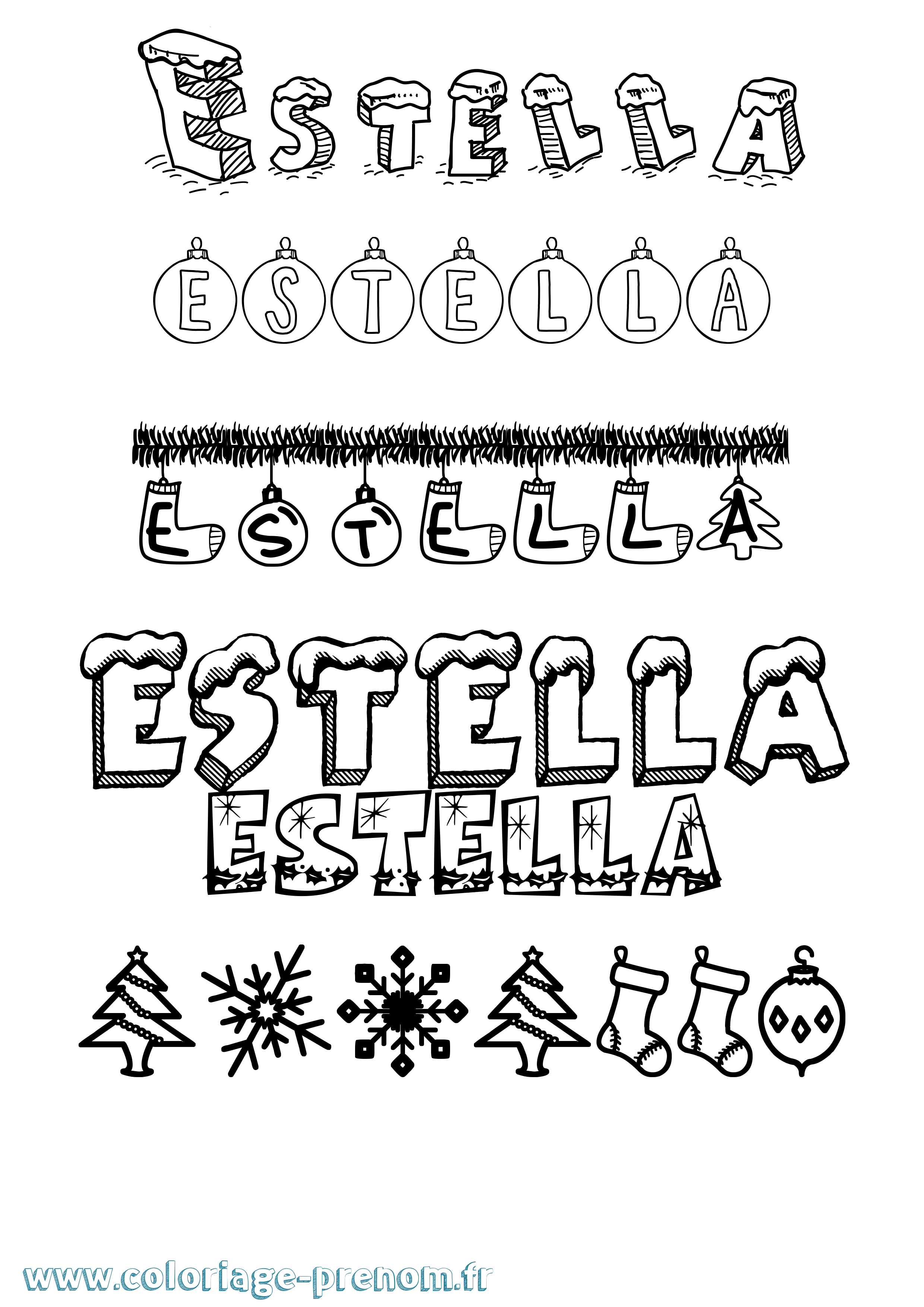 Coloriage Estella Noël Coloriage prénom Estella Noël