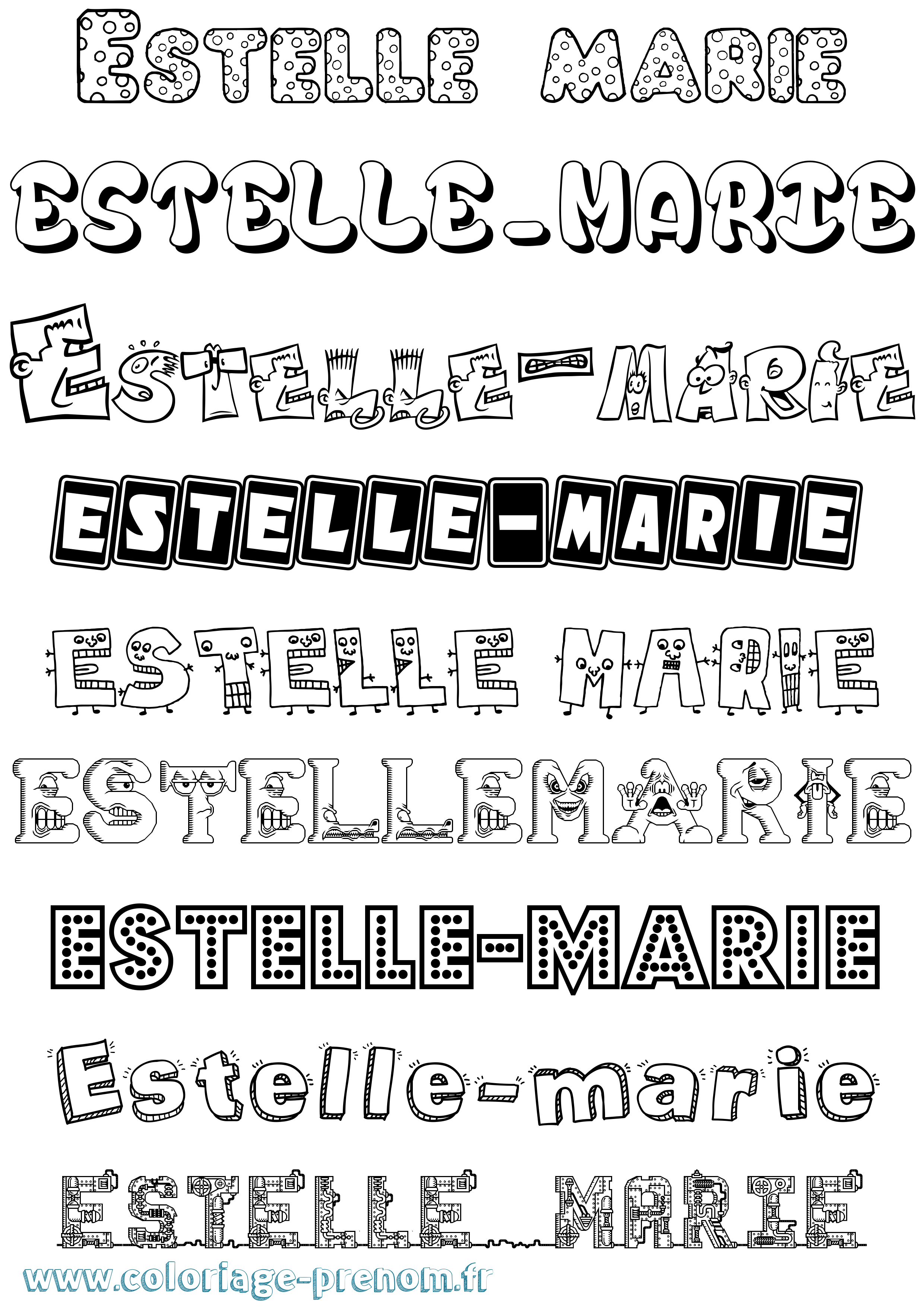Coloriage Estelle-Marie Fun Coloriage prénom Estelle-Marie Fun
