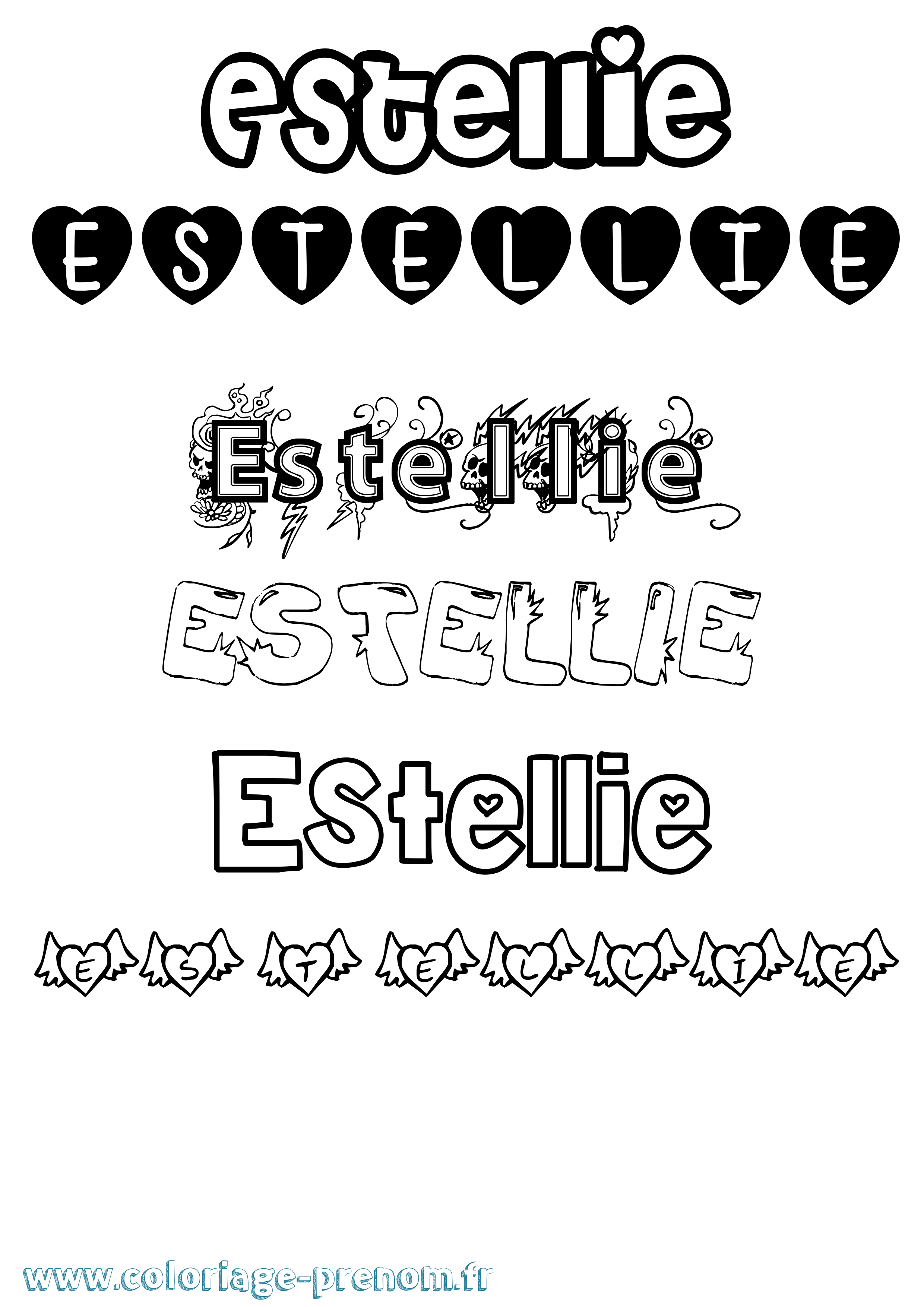 Coloriage Estellie Girly Coloriage prénom Estellie Girly