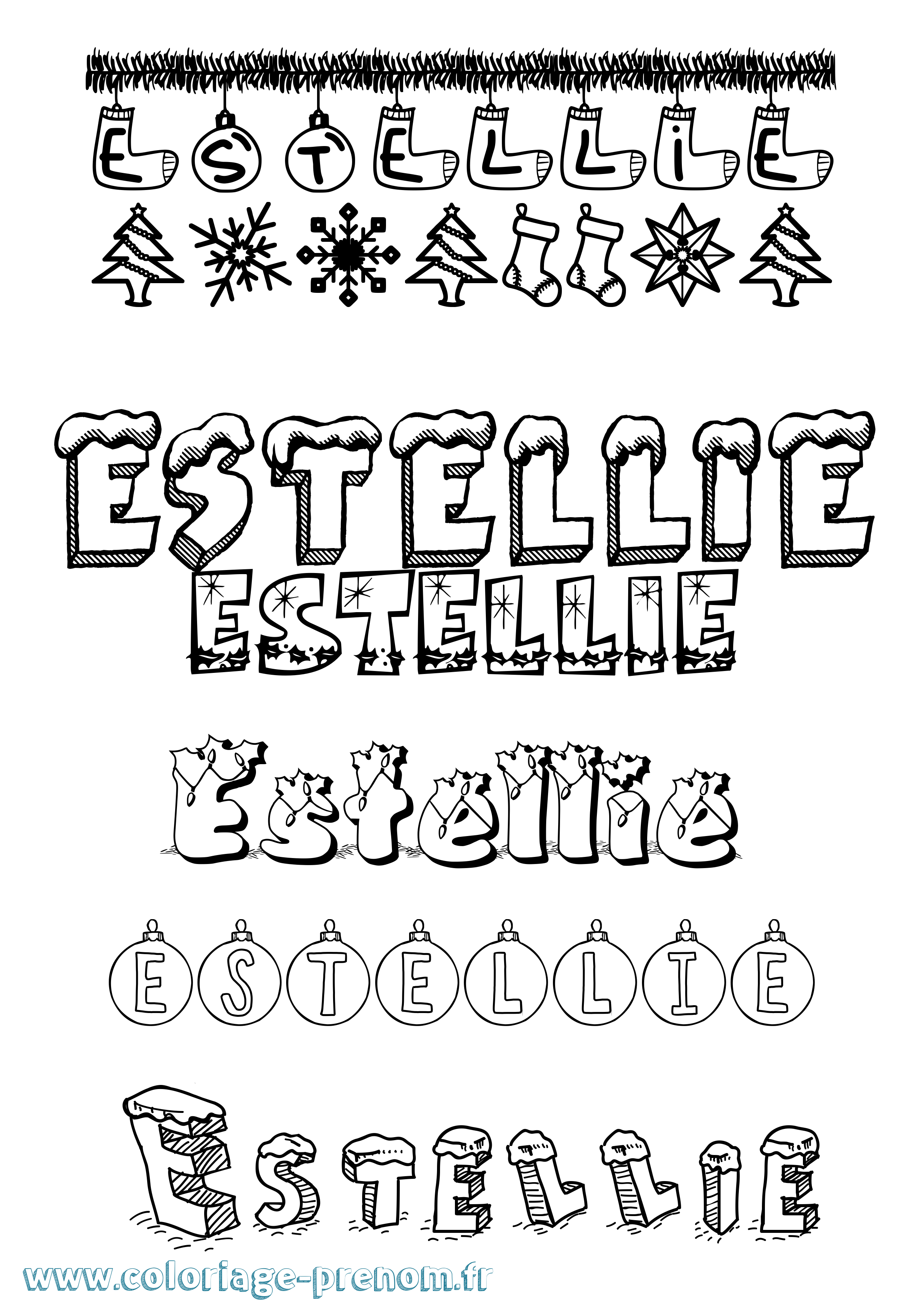 Coloriage Estellie Noël Coloriage prénom Estellie Noël