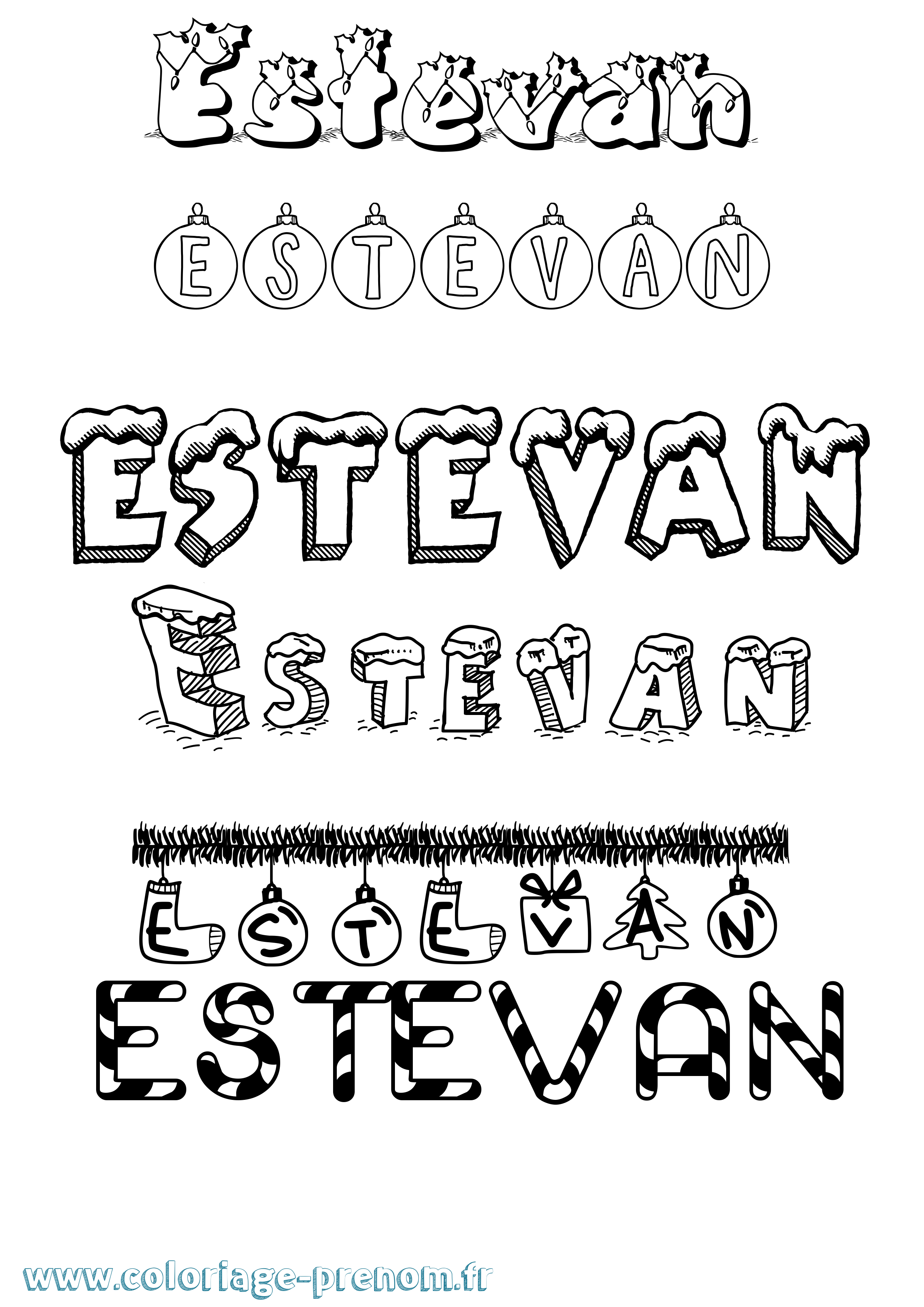 Coloriage Estevan Noël Coloriage prénom Estevan Noël