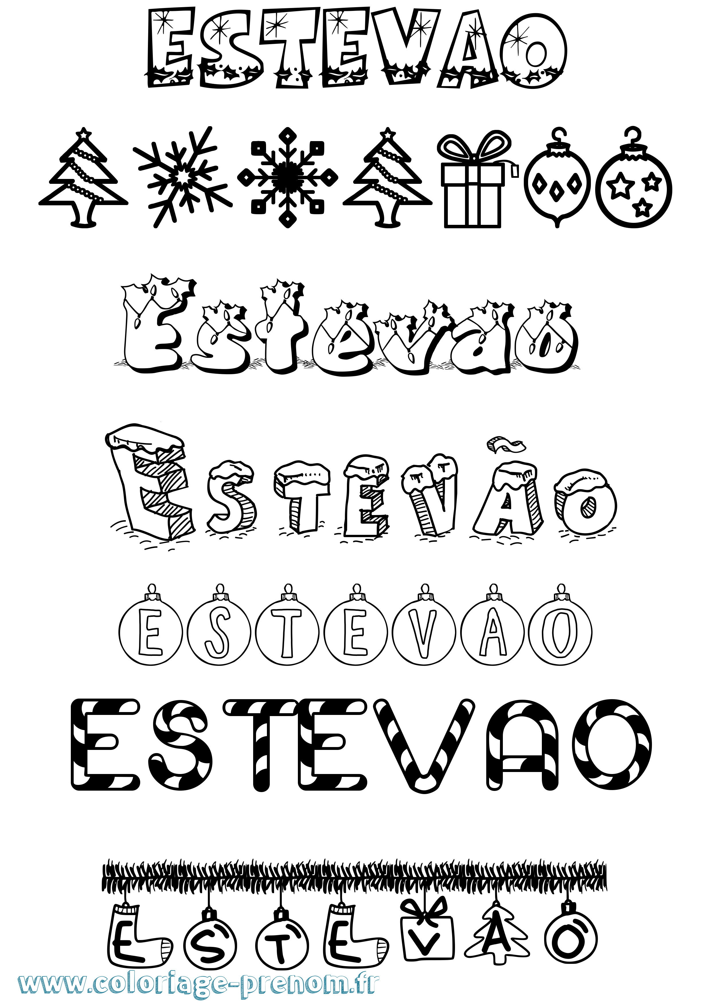 Coloriage Estevão Noël Coloriage prénom Estevão Noël