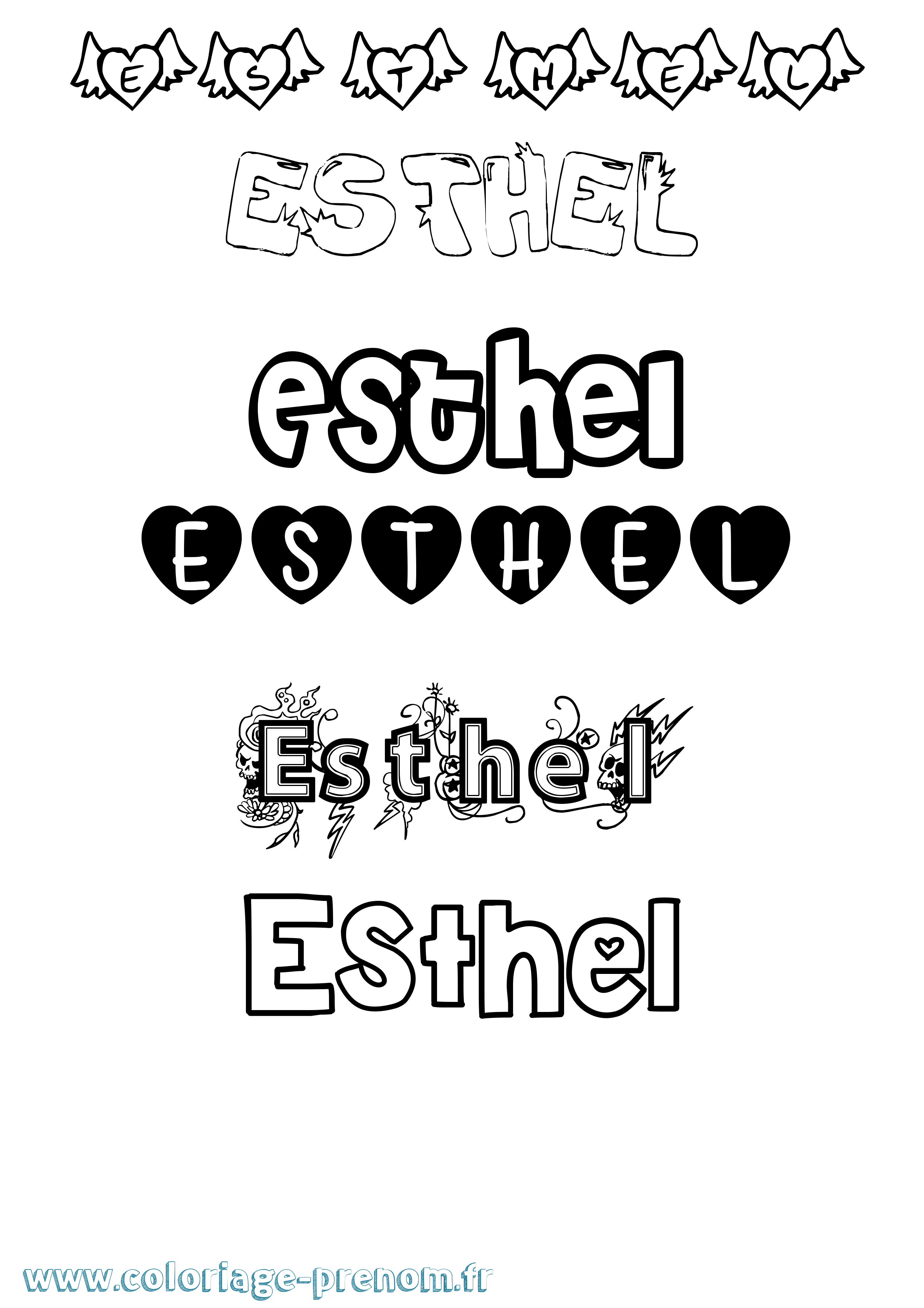 Coloriage Esthel Girly Coloriage prénom Esthel Girly