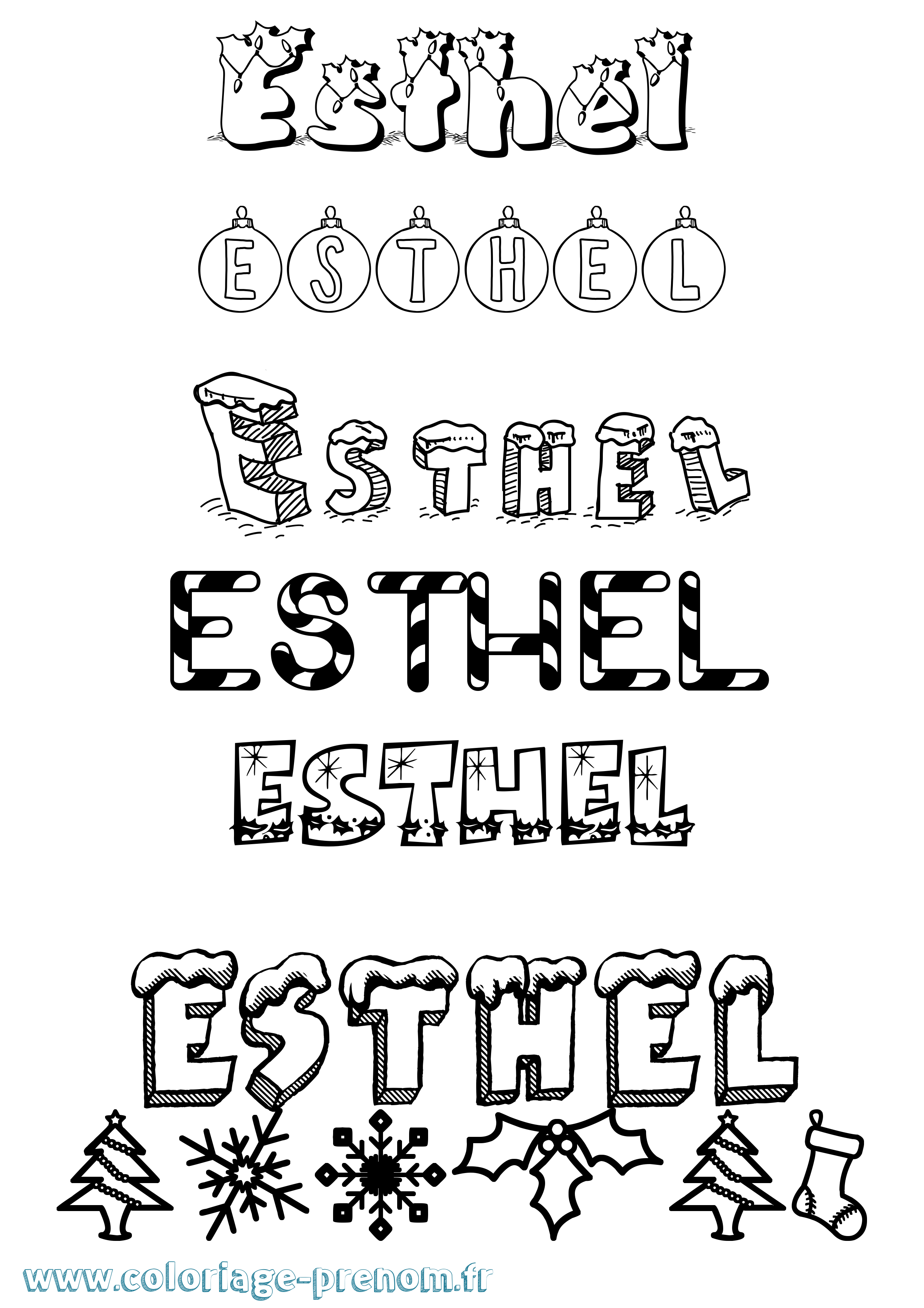 Coloriage Esthel Noël Coloriage prénom Esthel Noël