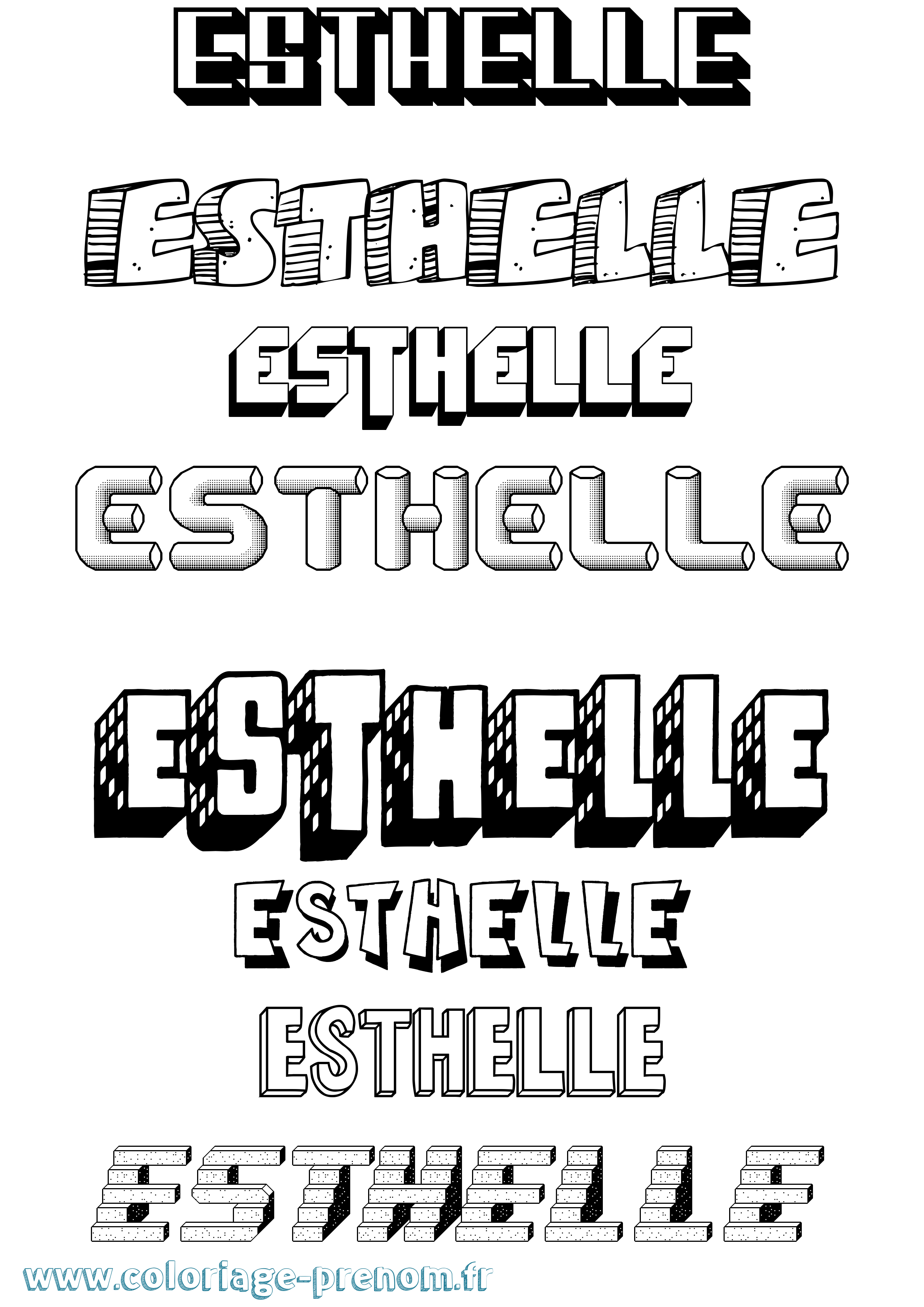 Coloriage Esthelle Effet 3D Coloriage prénom Esthelle Effet 3D