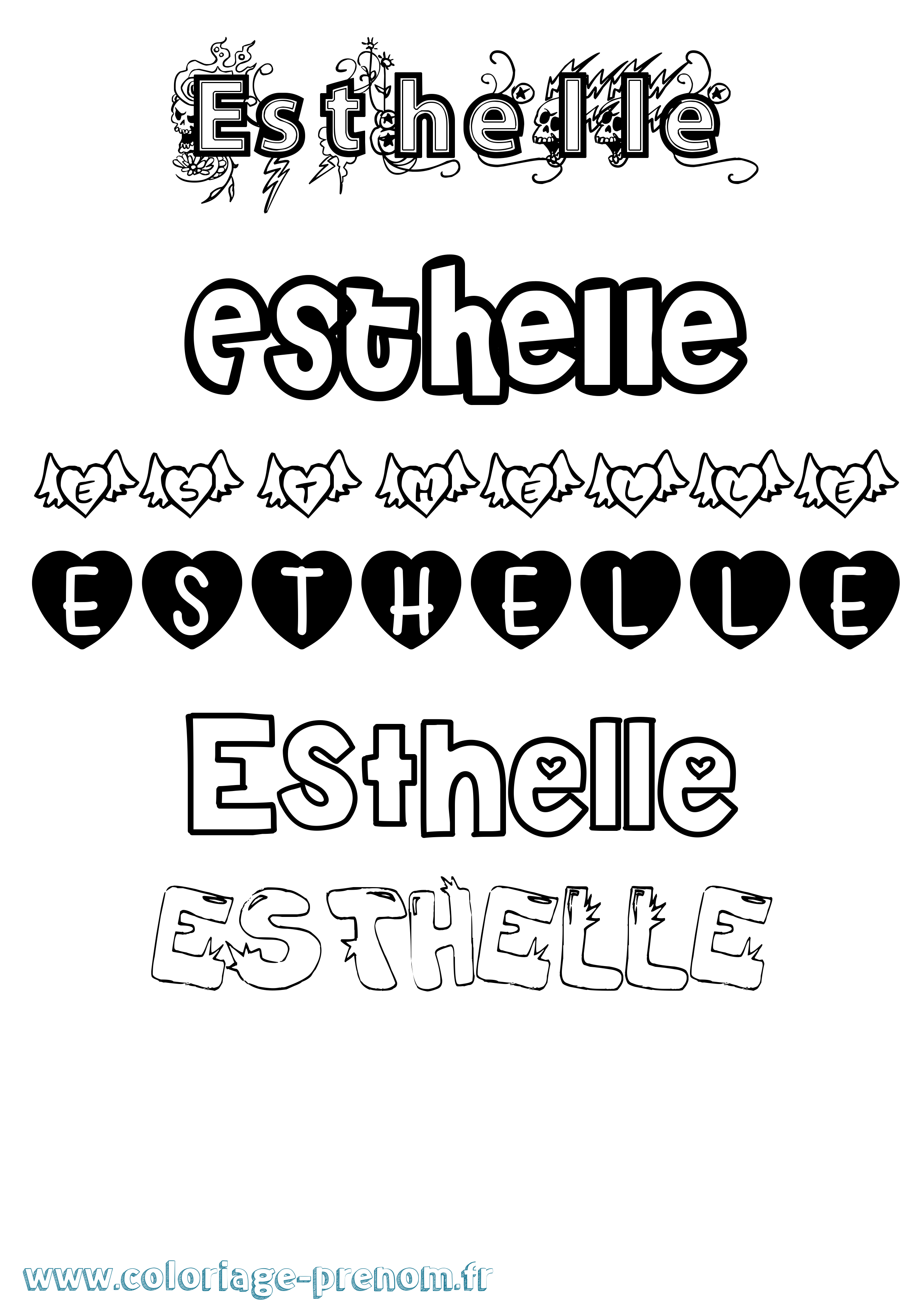 Coloriage Esthelle Girly Coloriage prénom Esthelle Girly