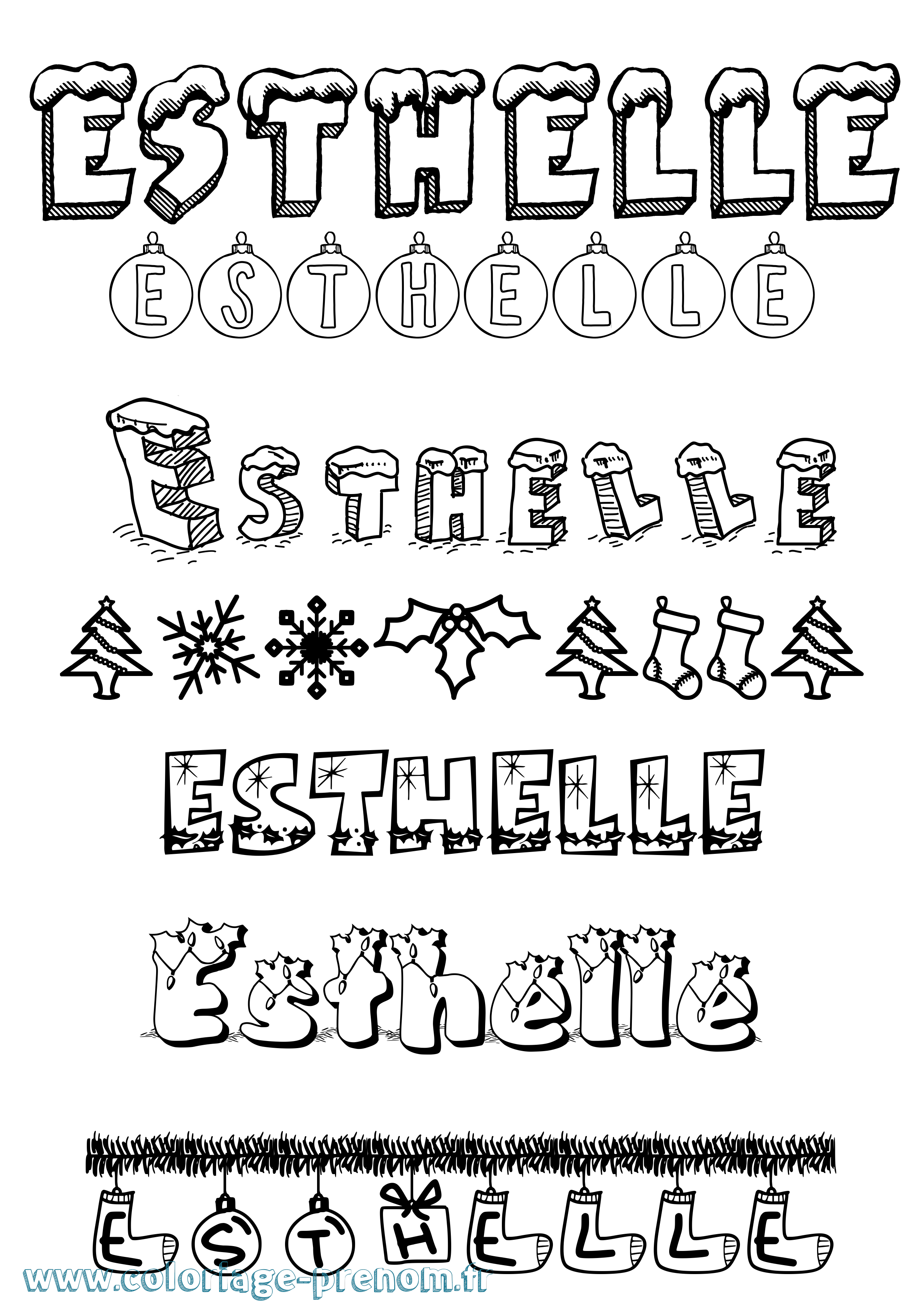 Coloriage Esthelle Noël Coloriage prénom Esthelle Noël