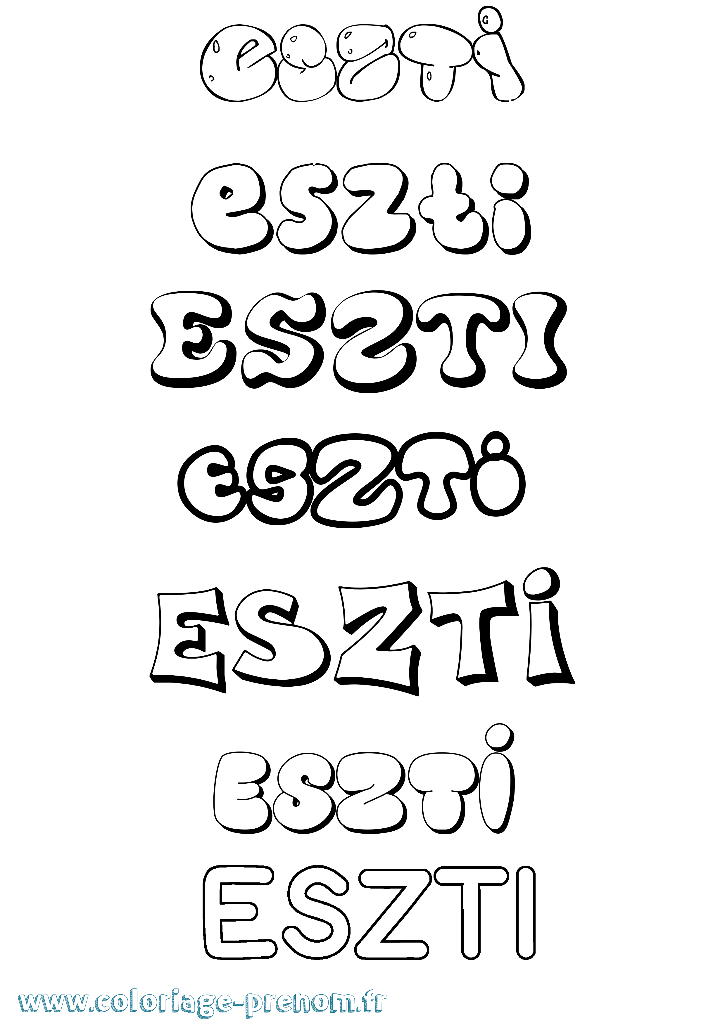 Coloriage Eszti Bubble Coloriage prénom Eszti Bubble