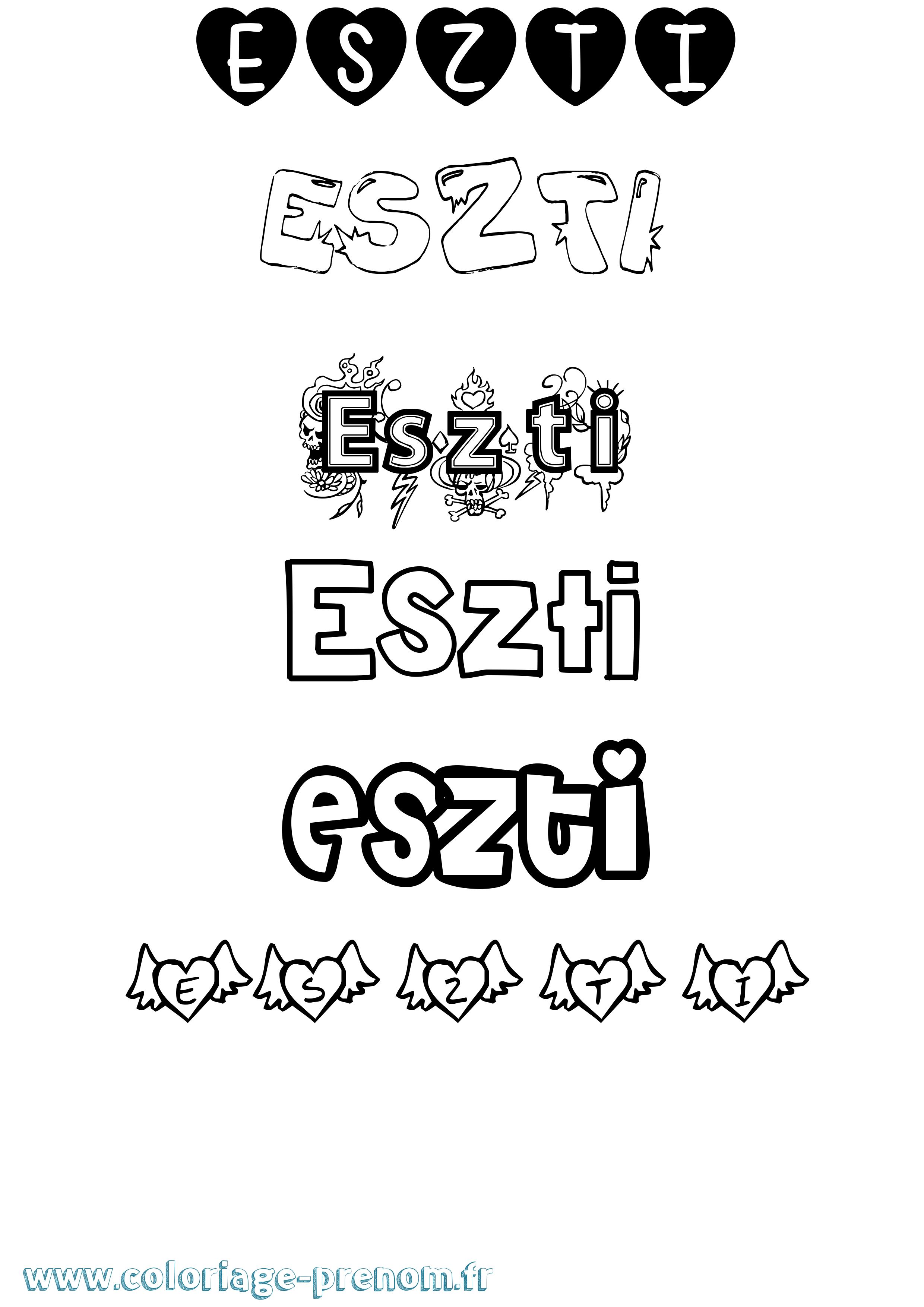 Coloriage Eszti Girly Coloriage prénom Eszti Girly
