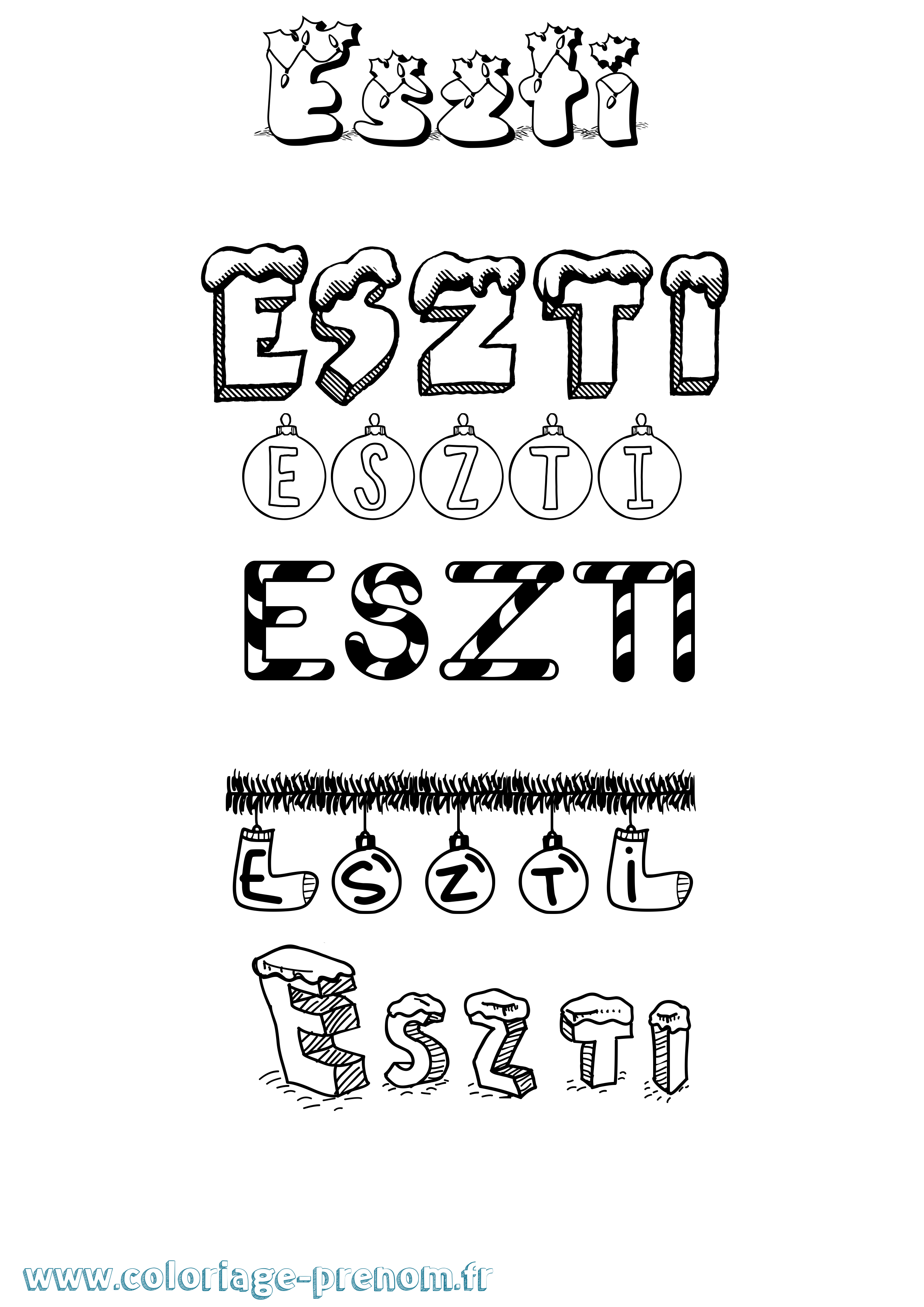 Coloriage Eszti Noël Coloriage prénom Eszti Noël